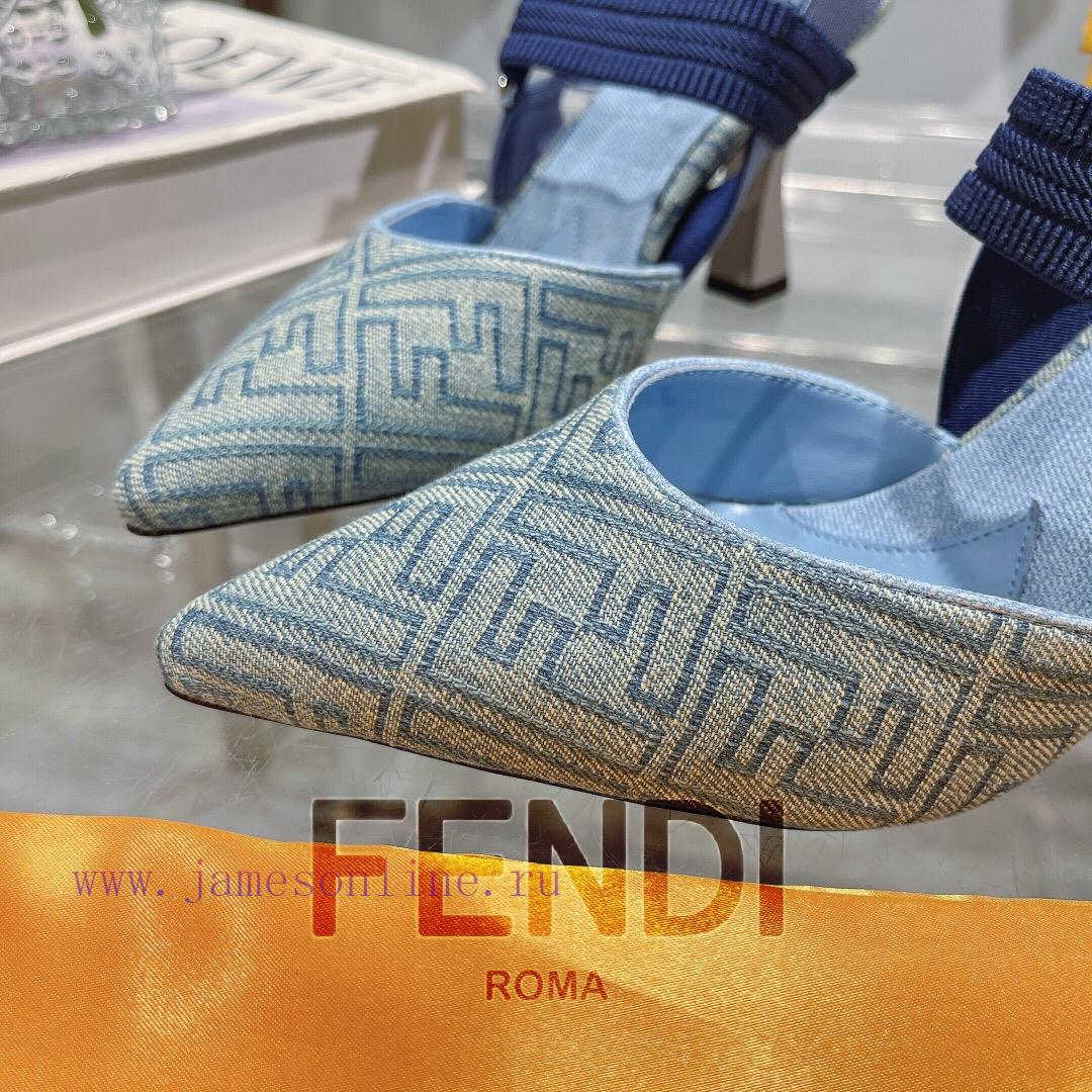 ②⓪②④ 𝙁𝙀𝙉𝘿𝙄 ️ Colibr ì Series FF Cowboy Blue Dew Heels/Flat Shoesrubber SoleGenuine Leather Bas vjyx1372 - Image 9