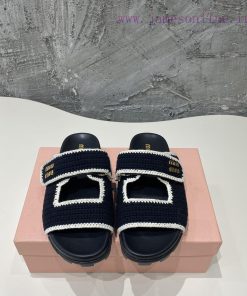 MiuMiu Two Strap Velcro ️️ Woven Thick Bottom Flat Slipperstop-tier>2024 Spring/Summer New Slip i82sn5r8