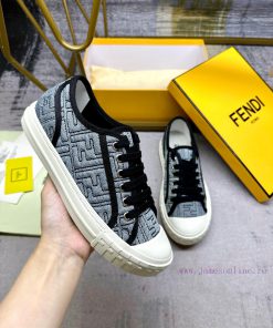 FENDI's Latest Bestseller Domino Series Sports Shoes Gray Denim Material With Stitched FF Patte npdgg8x8