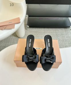 8.5cmMiuMiu Miu 24 Summer New Bow High HeelsMid Heeled/high-heeled StylesRetro Elegance Bow Tie 0spimp4t