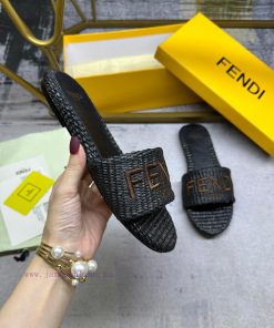 FENDI's Latest Bestseller Wide Lace Flat Slippers With PP Grass Embroidery Sheepskin Inner Foot ryzo96i1