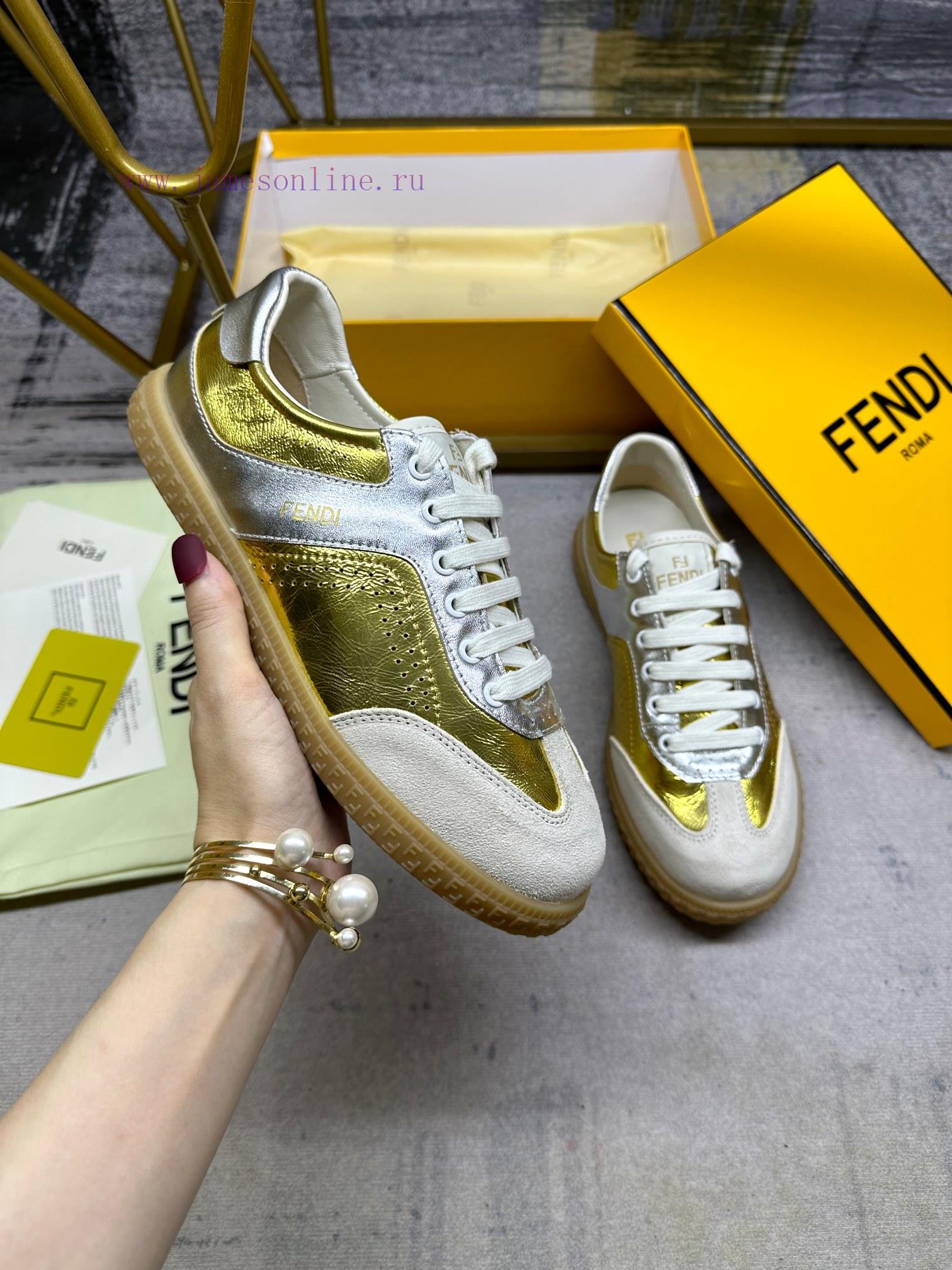 FENDI Flight Lace Up Sneakers Made Of Metallic Cowhide Fabric Featuring Different Types Of Cont ujt51mkf