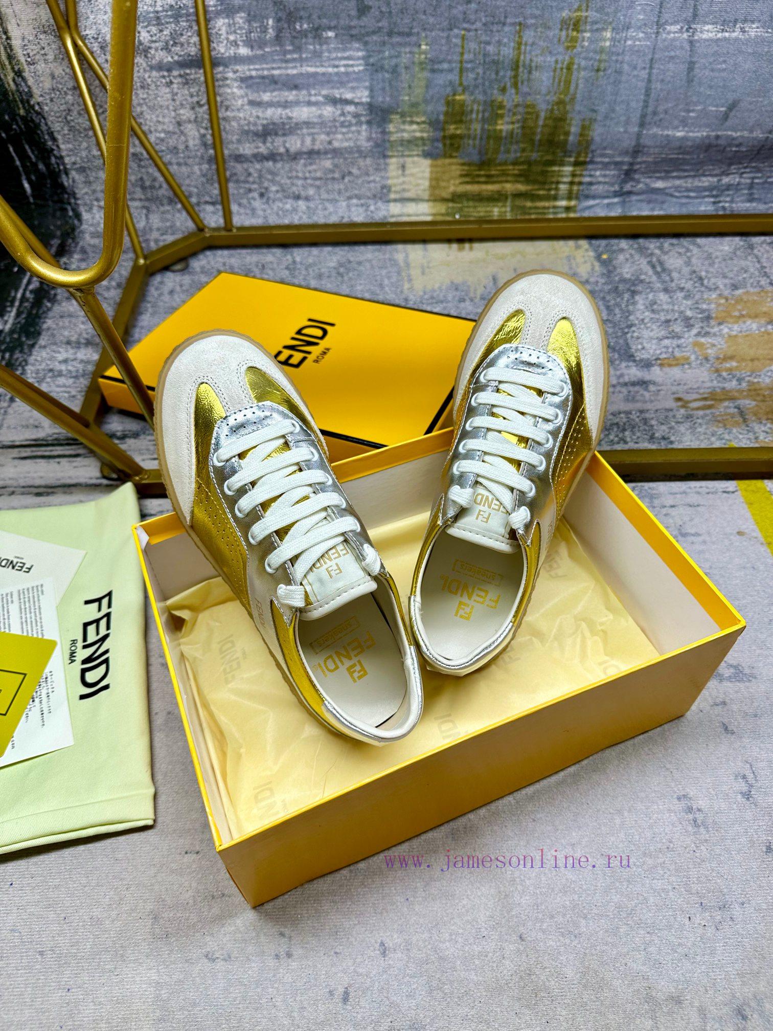 FENDI Flight Lace Up Sneakers Made Of Metallic Cowhide Fabric Featuring Different Types Of Cont ujt51mkf - Image 5