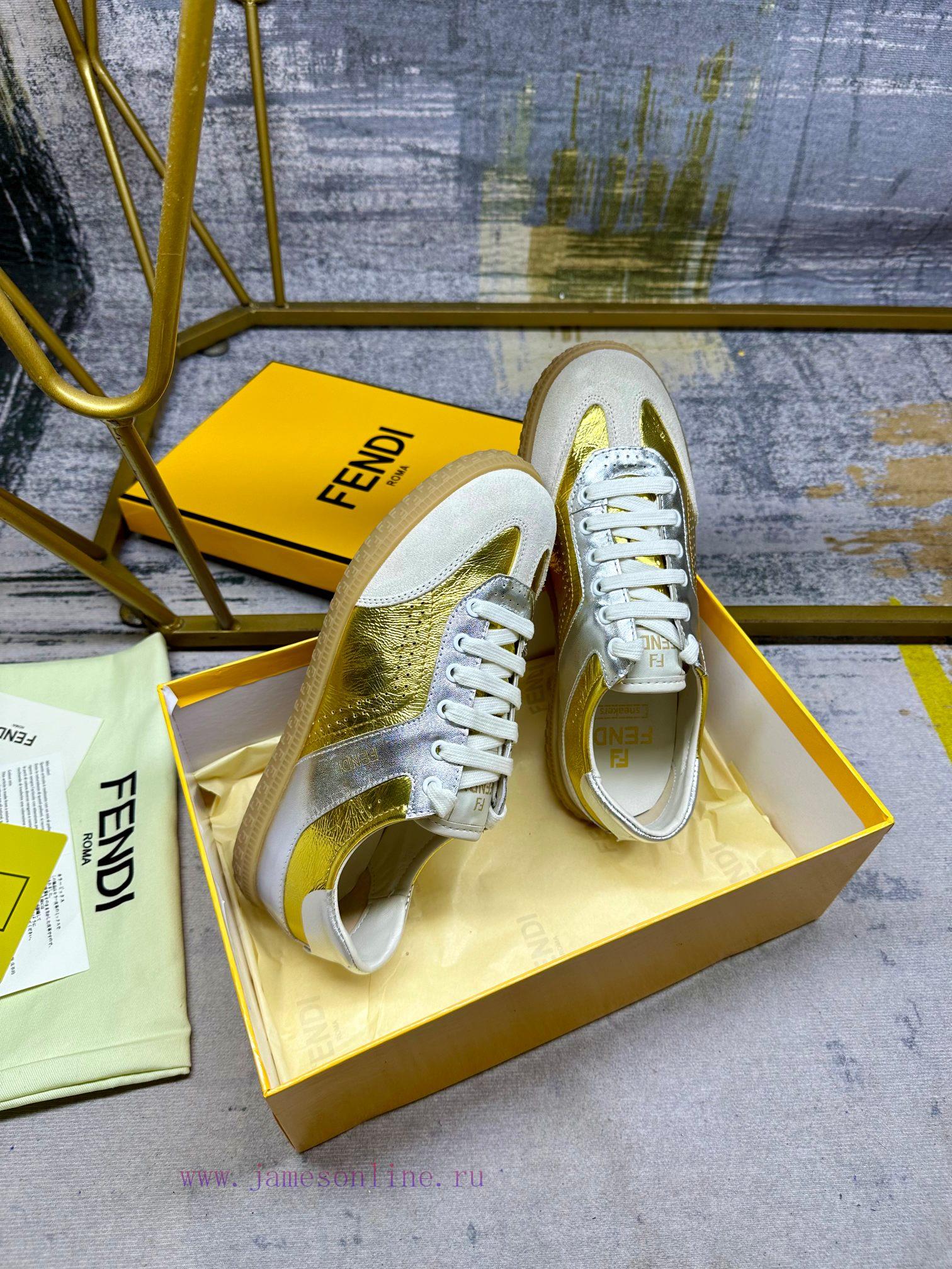FENDI Flight Lace Up Sneakers Made Of Metallic Cowhide Fabric Featuring Different Types Of Cont ujt51mkf - Image 6