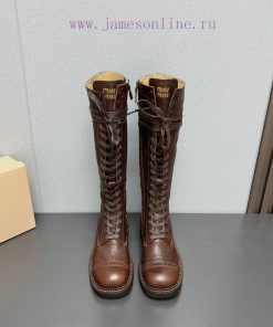 Top TierMIUMIU 2024 Vs Autumn/Winter Latest Fashion Explosive CollectionRound Toe Lace Up Thick 776vj3zv