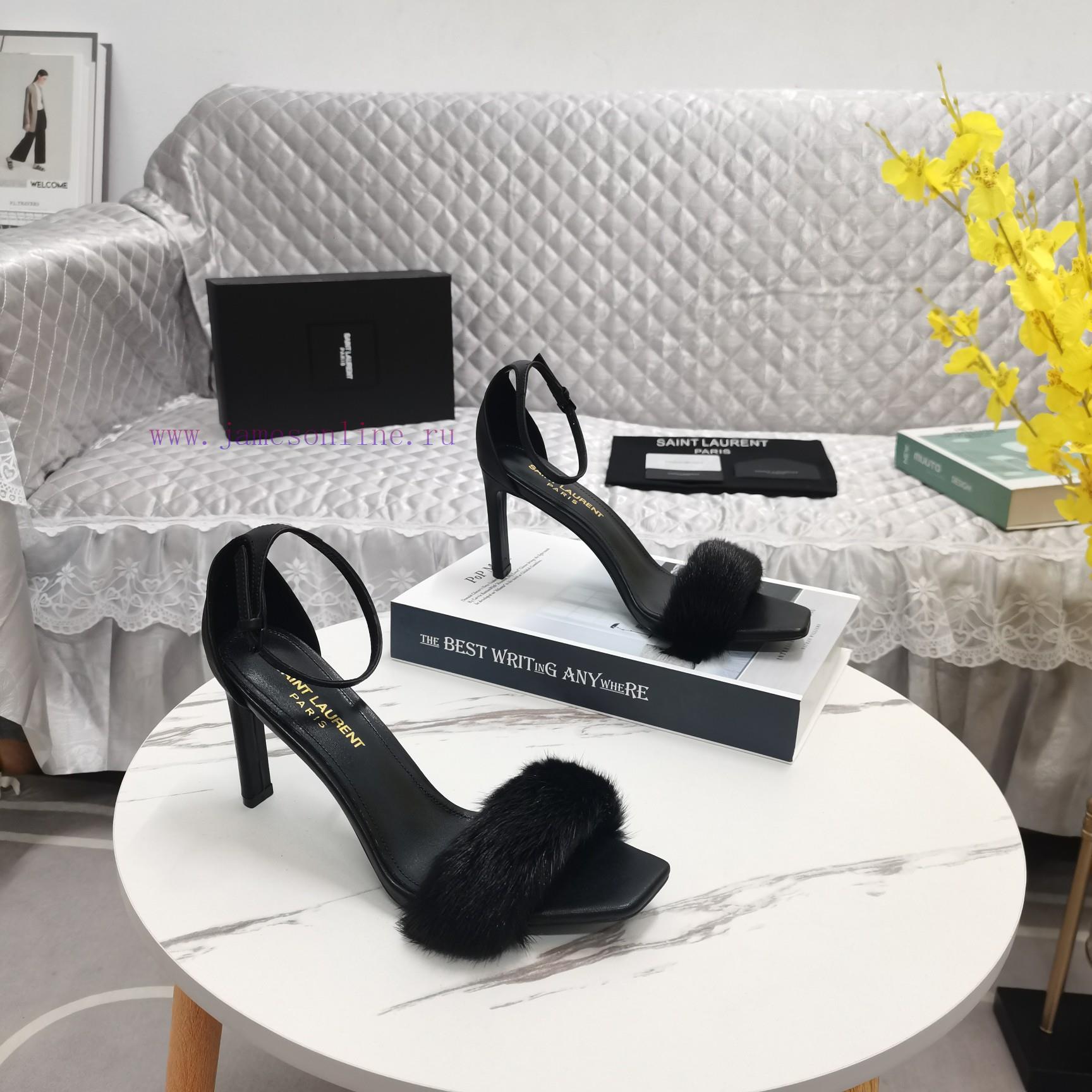YSL Classic Thin Heel Mink Fur SandalsCorrect Version ️ Correct Details ️Original Consistent Fa 06spit6j - Image 2