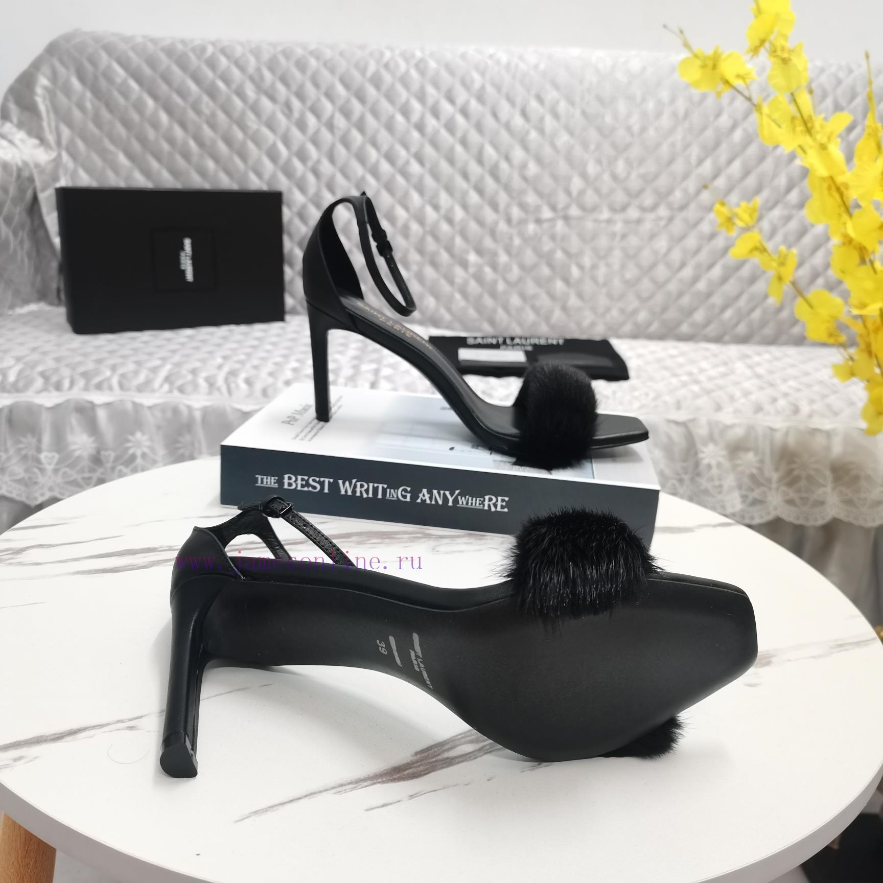 YSL Classic Thin Heel Mink Fur SandalsCorrect Version ️ Correct Details ️Original Consistent Fa 06spit6j - Image 4