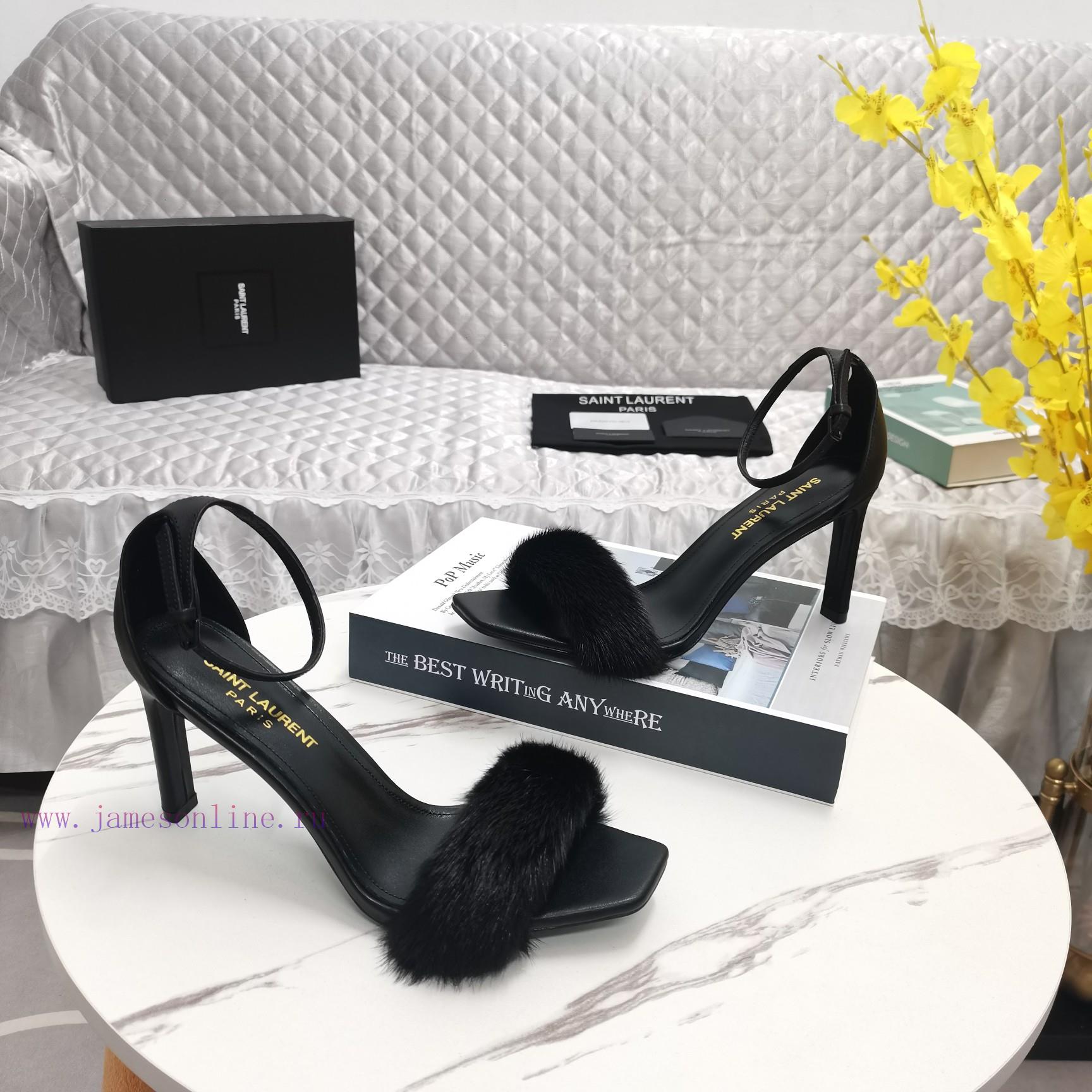 YSL Classic Thin Heel Mink Fur SandalsCorrect Version ️ Correct Details ️Original Consistent Fa 06spit6j - Image 5