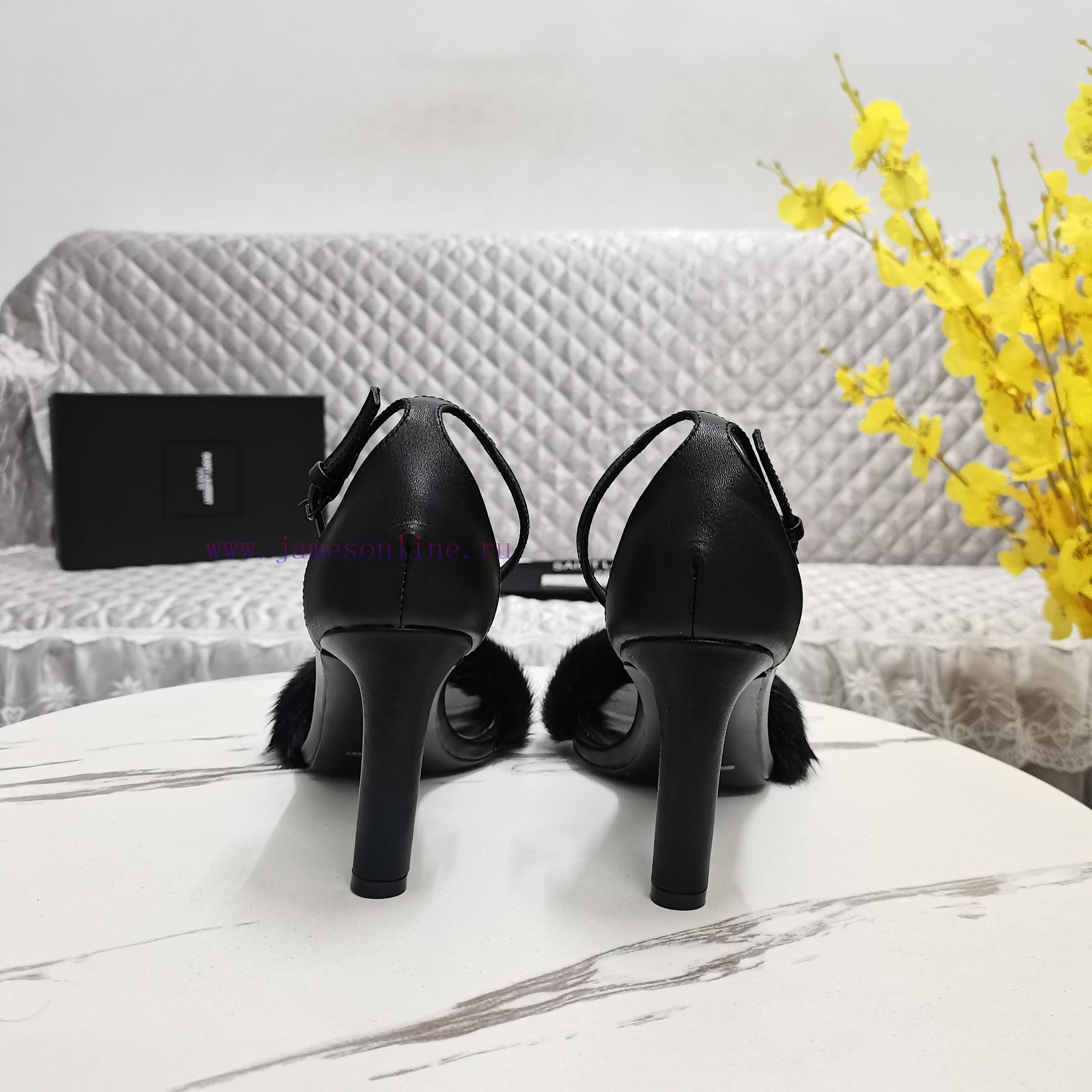 YSL Classic Thin Heel Mink Fur SandalsCorrect Version ️ Correct Details ️Original Consistent Fa 06spit6j - Image 7