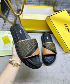 FENDI's Latest Wide Padded Slippers With Brown FF Jacquard And Brown Cowhide Stitching Black Be dxkdz3ui