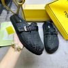 FENDI's Latest Round Headed Flat Slippers Made Of Grey FF Jacquard Fabric With Black Leather De mpxlab9p