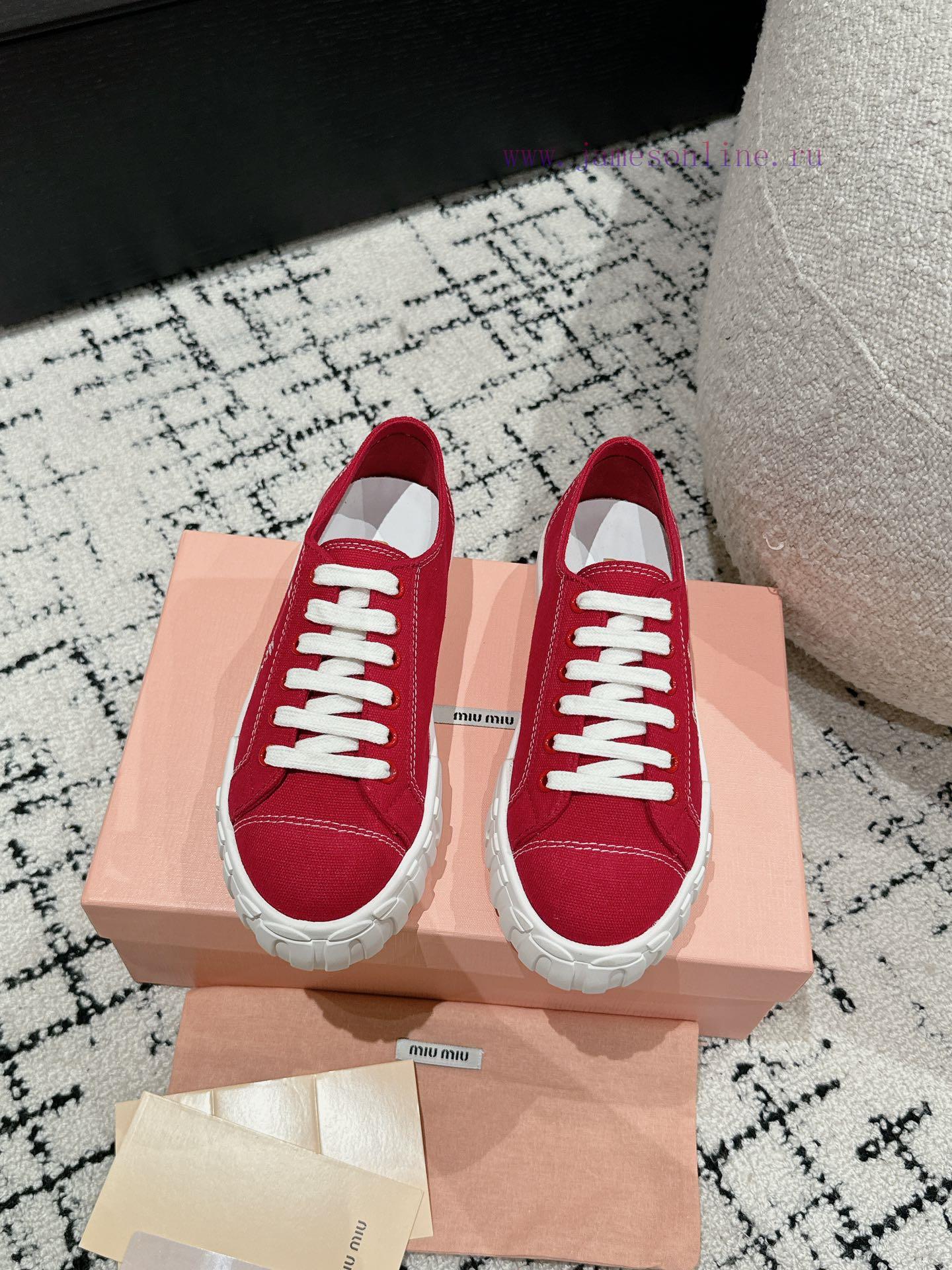 Miu Miu | Miu Miu 24/Autumn/Winter New Canvas British Style Strap Thick Bottom Casual ShoesThe fzyd9ui4 - Image 2