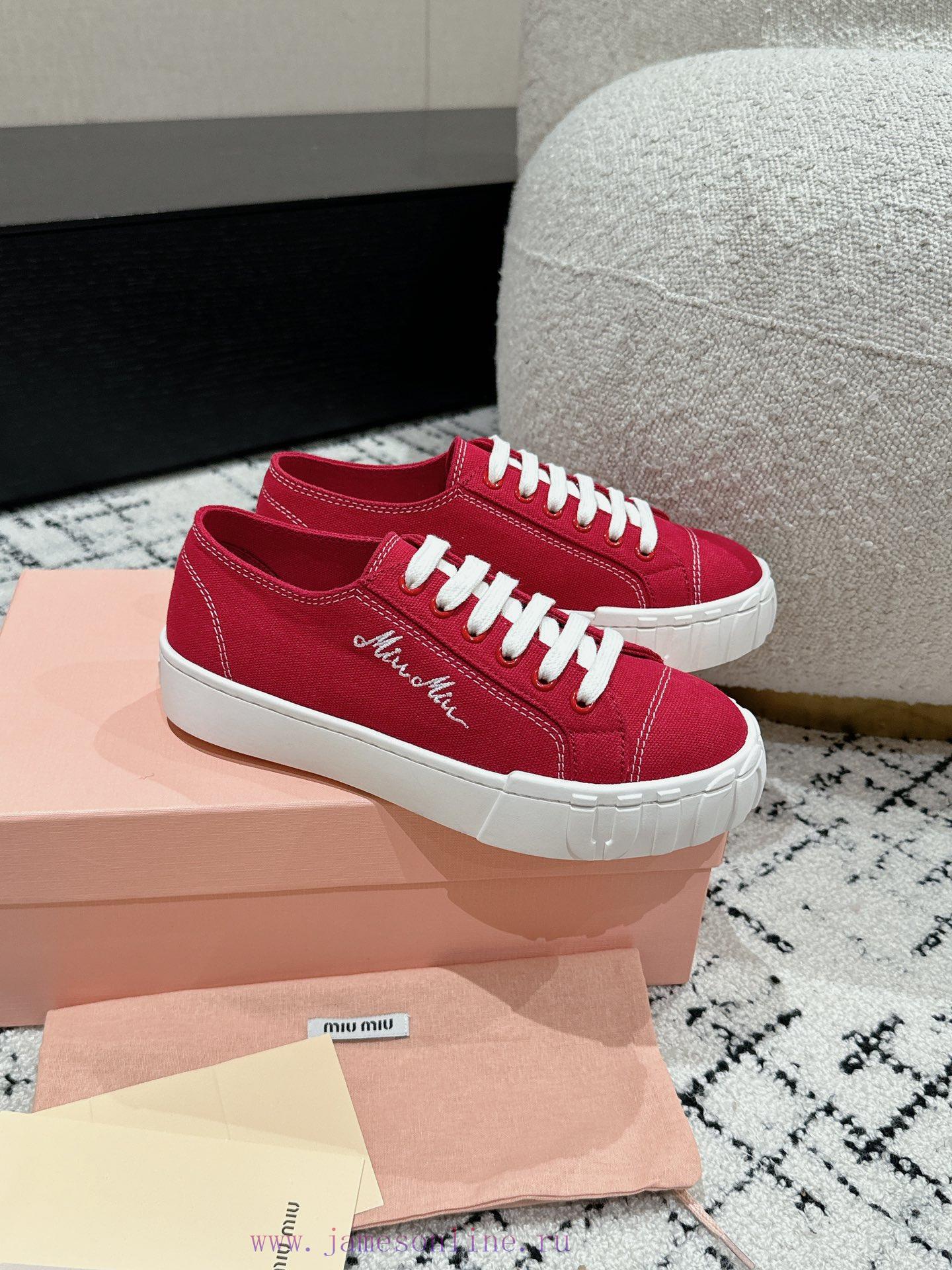 Miu Miu | Miu Miu 24/Autumn/Winter New Canvas British Style Strap Thick Bottom Casual ShoesThe fzyd9ui4 - Image 3