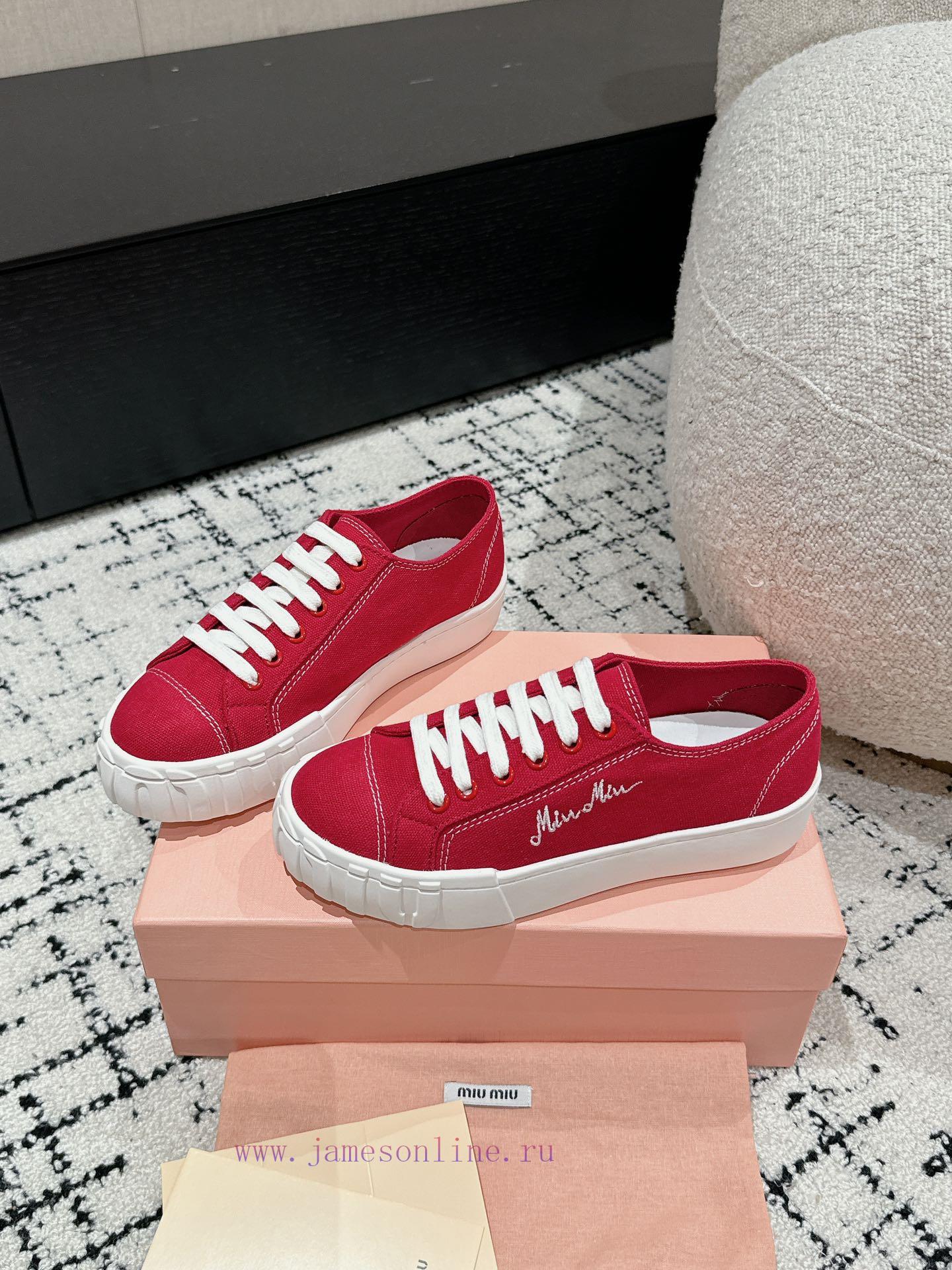Miu Miu | Miu Miu 24/Autumn/Winter New Canvas British Style Strap Thick Bottom Casual ShoesThe fzyd9ui4 - Image 4