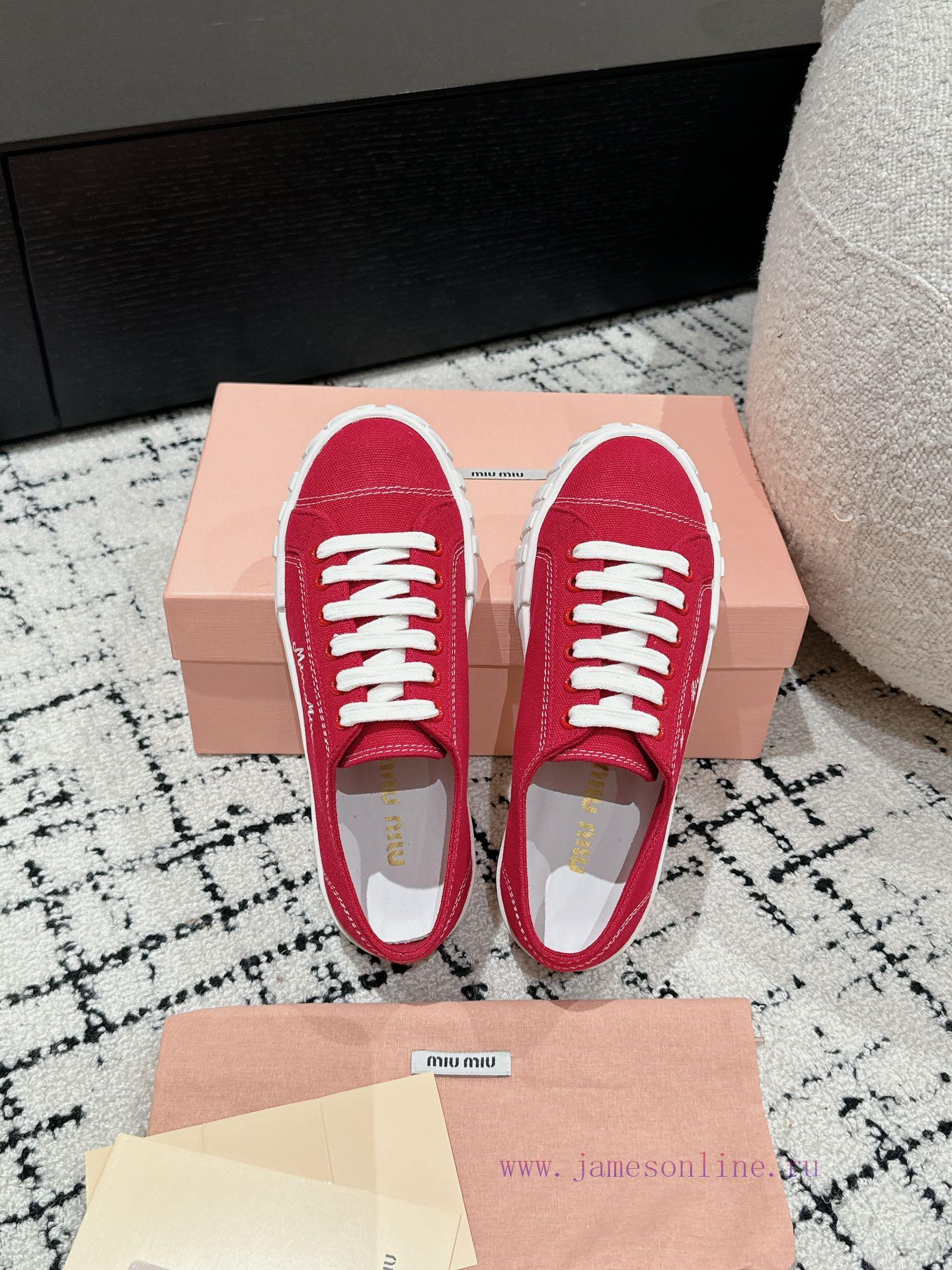 Miu Miu | Miu Miu 24/Autumn/Winter New Canvas British Style Strap Thick Bottom Casual ShoesThe fzyd9ui4 - Image 5