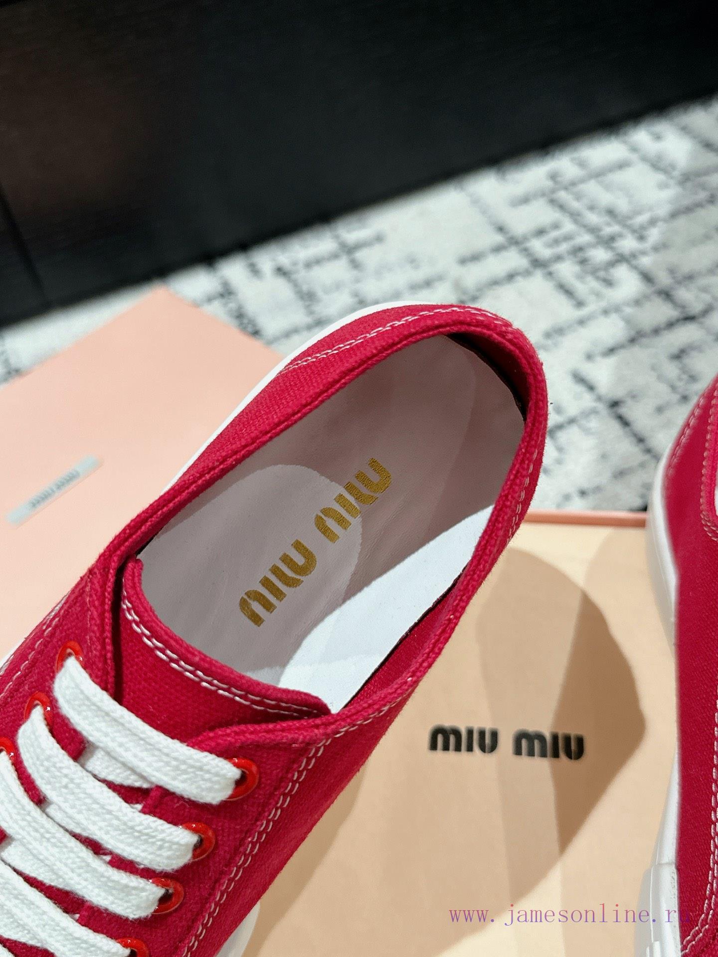 Miu Miu | Miu Miu 24/Autumn/Winter New Canvas British Style Strap Thick Bottom Casual ShoesThe fzyd9ui4 - Image 9