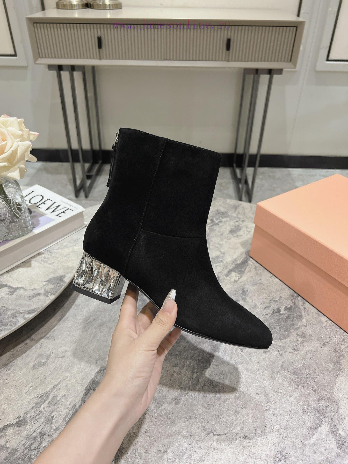 MiuMiuMiu Miu 2024 Autumn/Winter New Diamond Heeled Short Boots Bare Boots/Long BootsThe Minima gb2rex5o - Image 2
