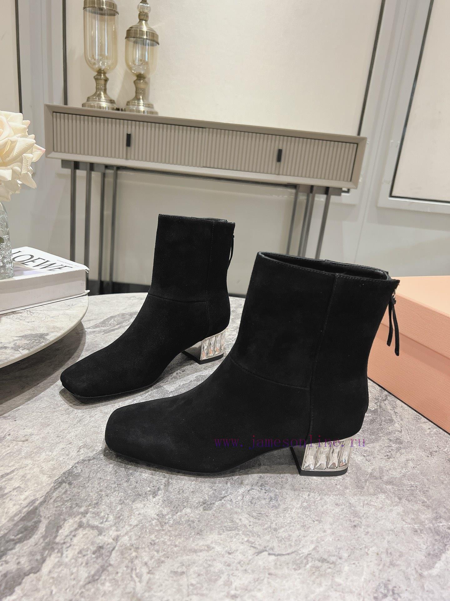 MiuMiuMiu Miu 2024 Autumn/Winter New Diamond Heeled Short Boots Bare Boots/Long BootsThe Minima gb2rex5o - Image 4