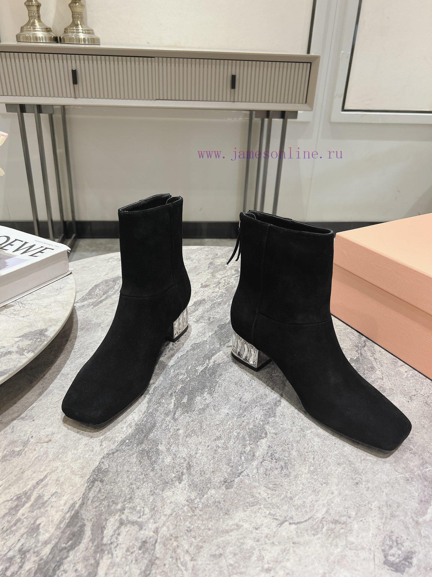 MiuMiuMiu Miu 2024 Autumn/Winter New Diamond Heeled Short Boots Bare Boots/Long BootsThe Minima gb2rex5o - Image 6