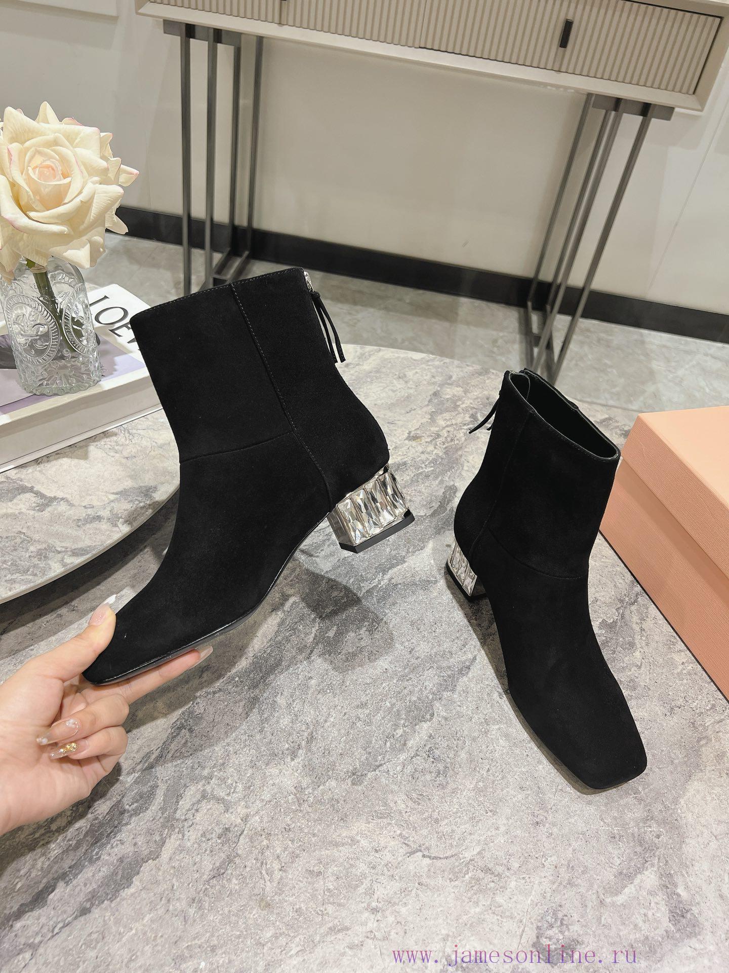 MiuMiuMiu Miu 2024 Autumn/Winter New Diamond Heeled Short Boots Bare Boots/Long BootsThe Minima gb2rex5o - Image 7