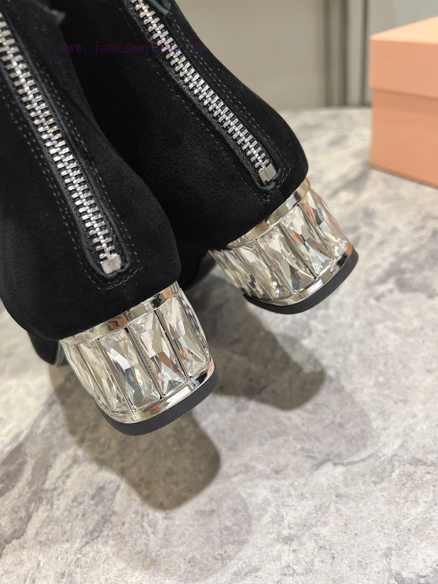 MiuMiuMiu Miu 2024 Autumn/Winter New Diamond Heeled Short Boots Bare Boots/Long BootsThe Minima gb2rex5o - Image 9