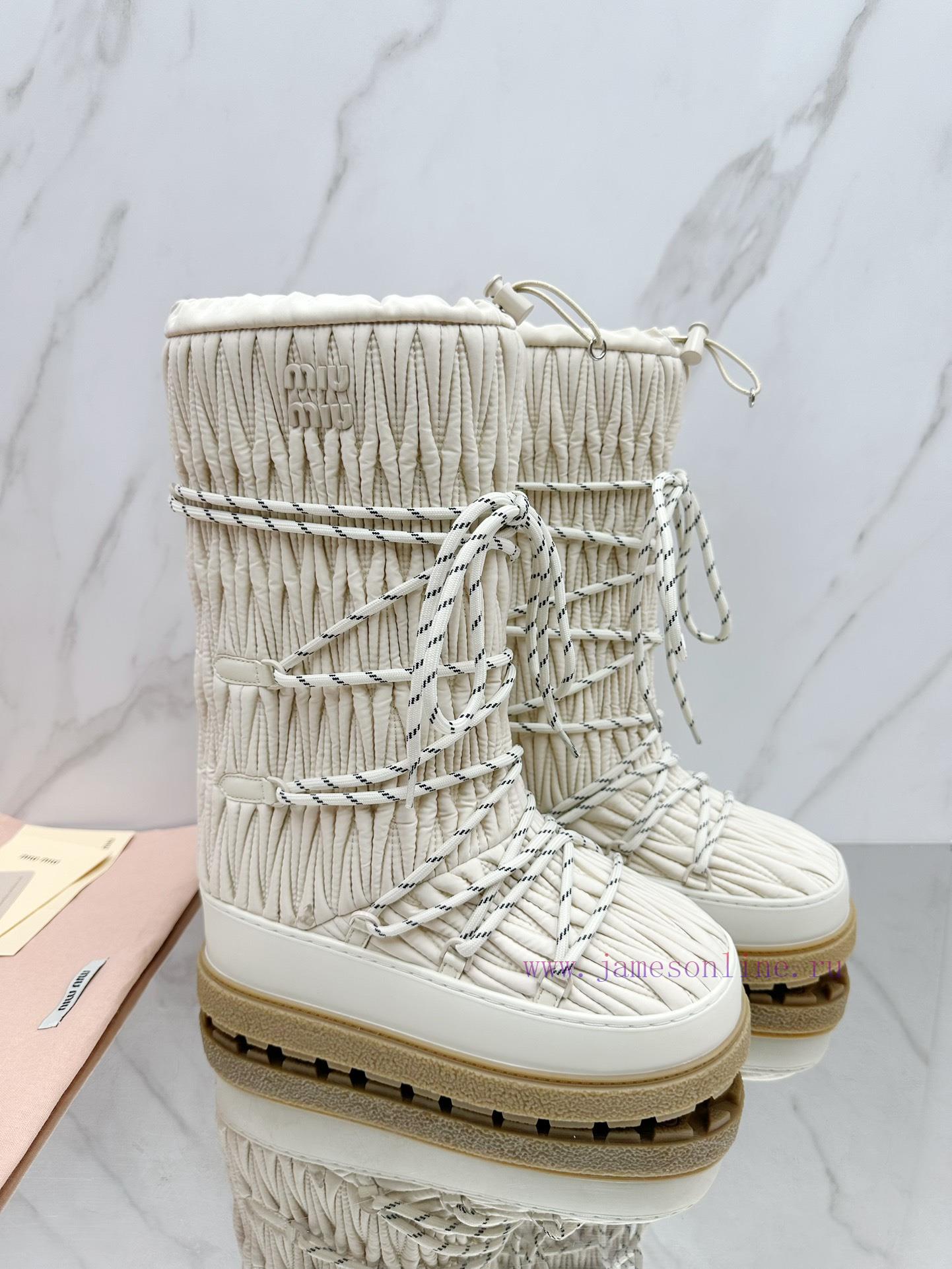 MiuMiu 24ss Series Women's Logo Nylon Herringbone Snow Party Metal Logo Two Tone Thick Sole Shr c18uu17j - Image 2