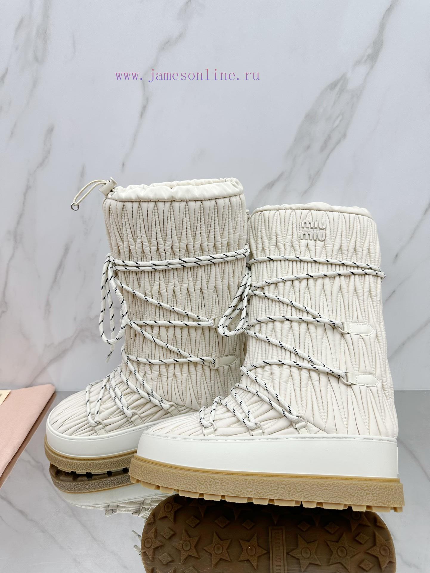 MiuMiu 24ss Series Women's Logo Nylon Herringbone Snow Party Metal Logo Two Tone Thick Sole Shr c18uu17j - Image 3