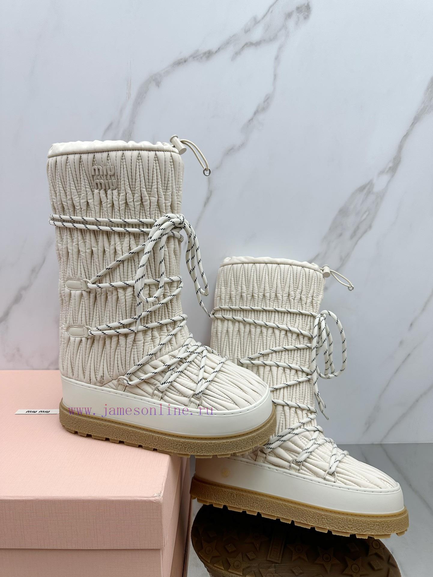 MiuMiu 24ss Series Women's Logo Nylon Herringbone Snow Party Metal Logo Two Tone Thick Sole Shr c18uu17j - Image 4