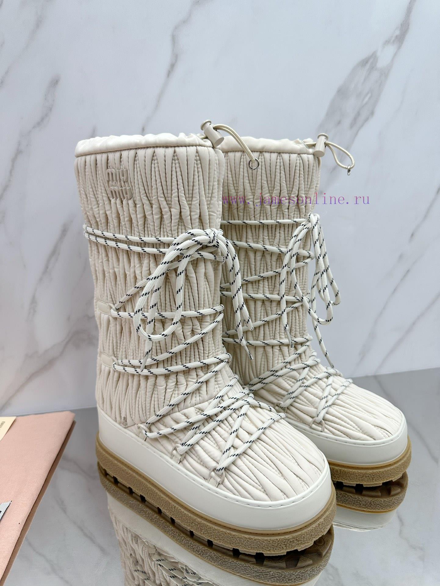 MiuMiu 24ss Series Women's Logo Nylon Herringbone Snow Party Metal Logo Two Tone Thick Sole Shr c18uu17j - Image 5