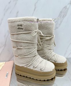 MiuMiu 24ss Series Women's Logo Nylon Herringbone Snow Party Metal Logo Two Tone Thick Sole Shr zda2ckoa