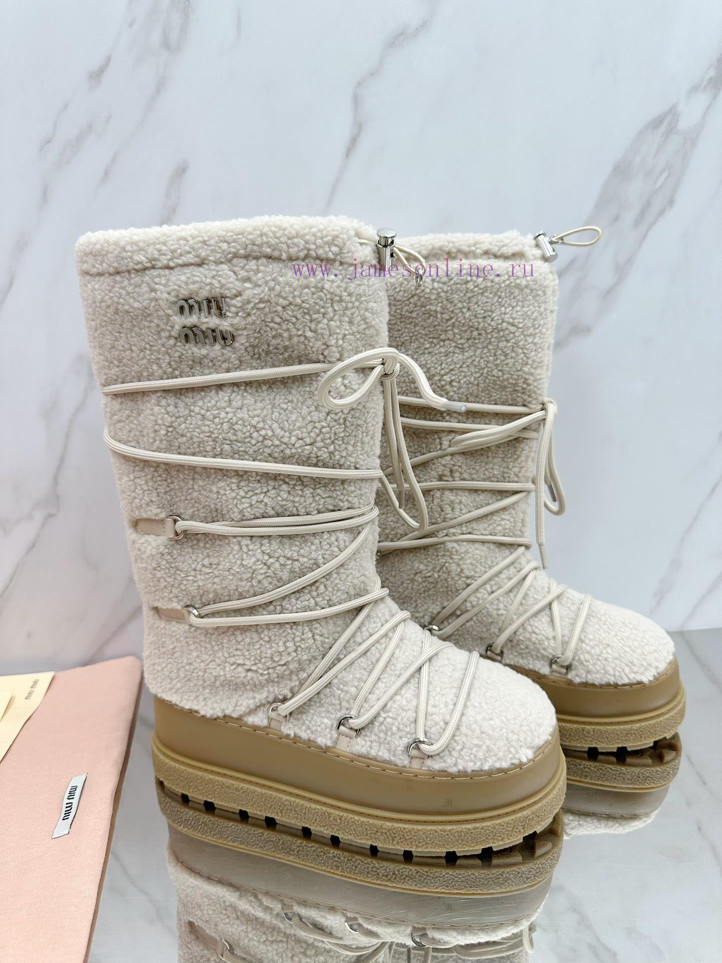 MiuMiu 24ss Series Women's Logo Nylon Herringbone Snow Party Metal Logo Two Tone Thick Sole Shr zda2ckoa