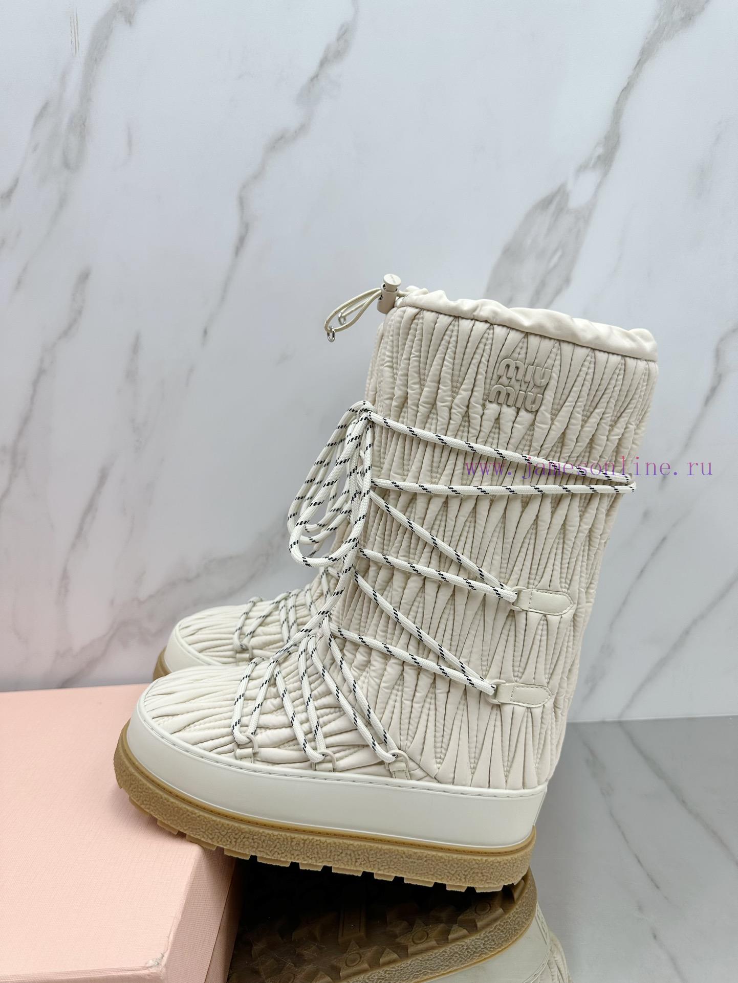 MiuMiu 24ss Series Women's Logo Nylon Herringbone Snow Party Metal Logo Two Tone Thick Sole Shr c18uu17j - Image 6