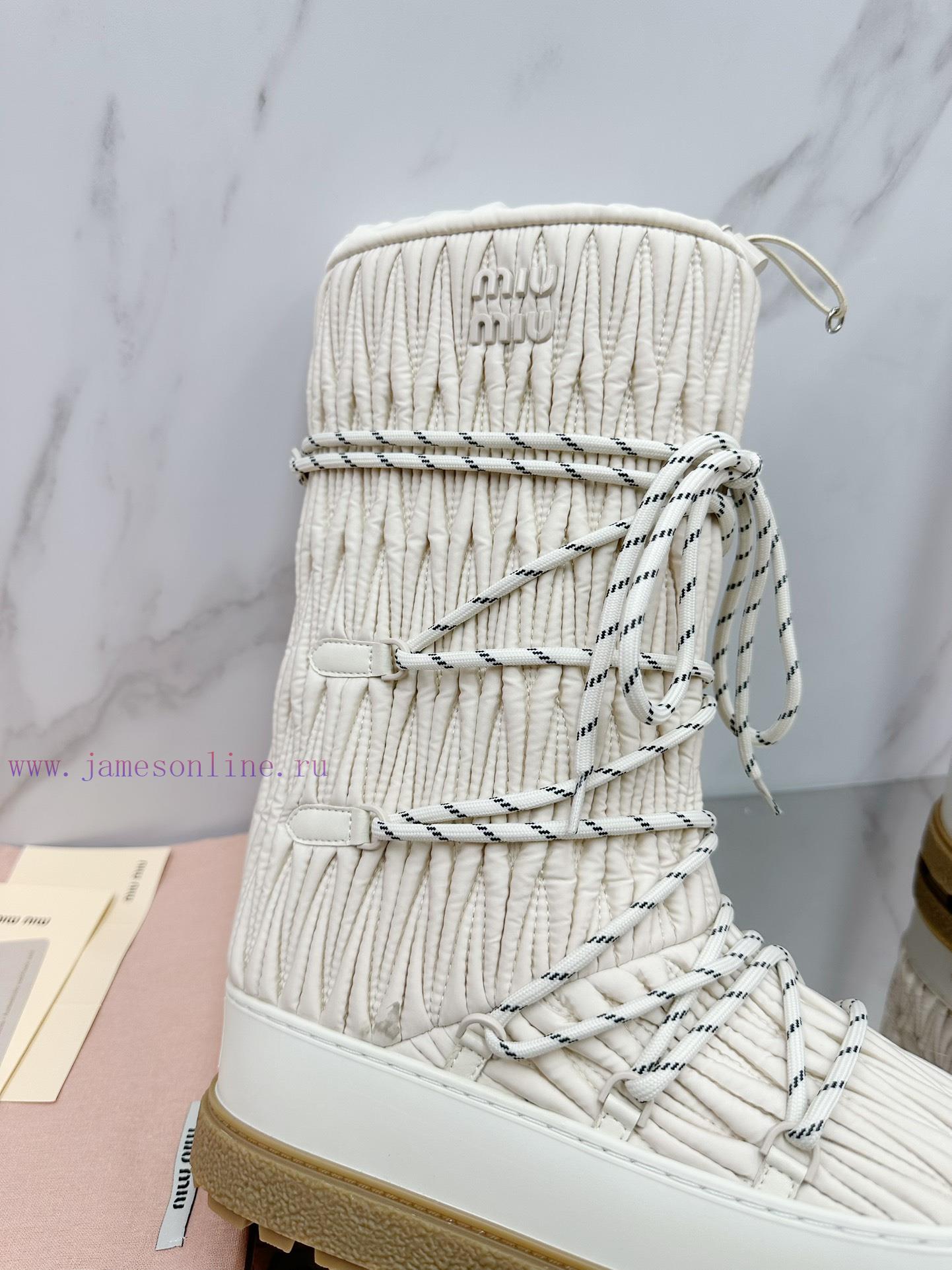 MiuMiu 24ss Series Women's Logo Nylon Herringbone Snow Party Metal Logo Two Tone Thick Sole Shr c18uu17j - Image 7