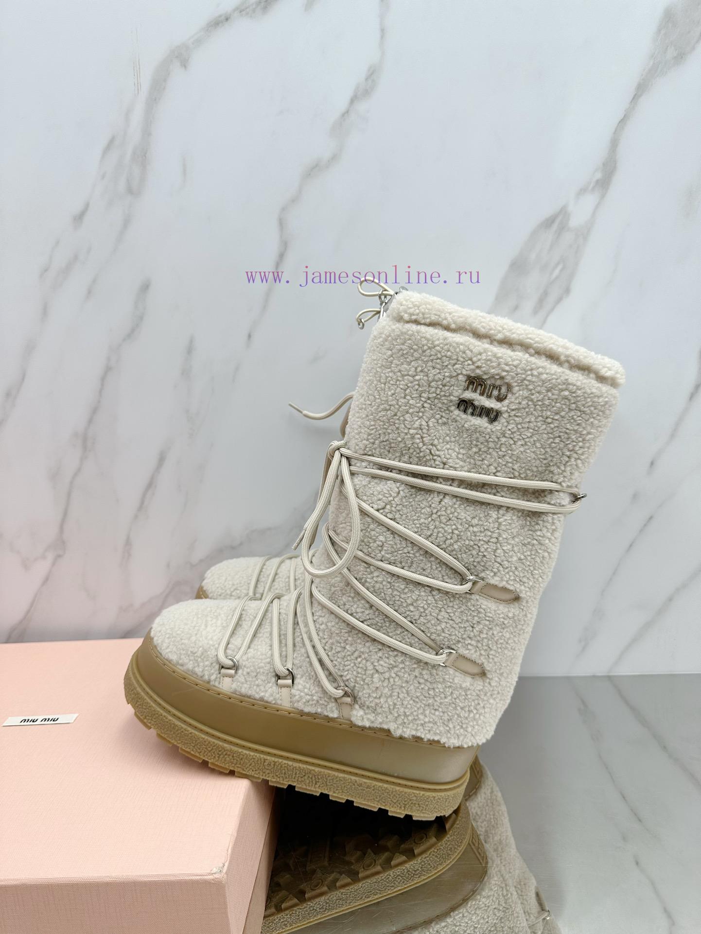 MiuMiu 24ss Series Women's Logo Nylon Herringbone Snow Party Metal Logo Two Tone Thick Sole Shr zda2ckoa - Image 3