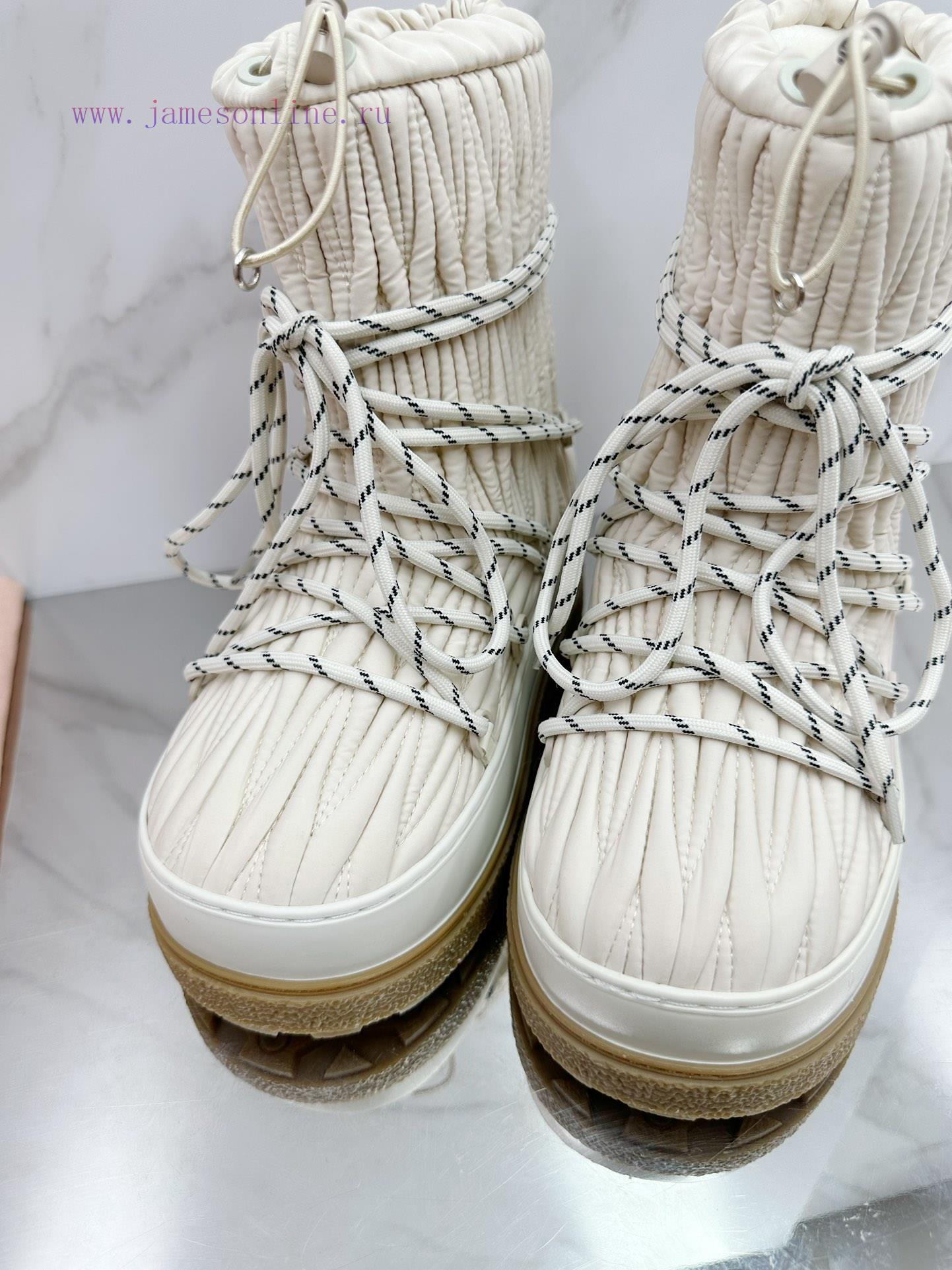 MiuMiu 24ss Series Women's Logo Nylon Herringbone Snow Party Metal Logo Two Tone Thick Sole Shr c18uu17j - Image 8