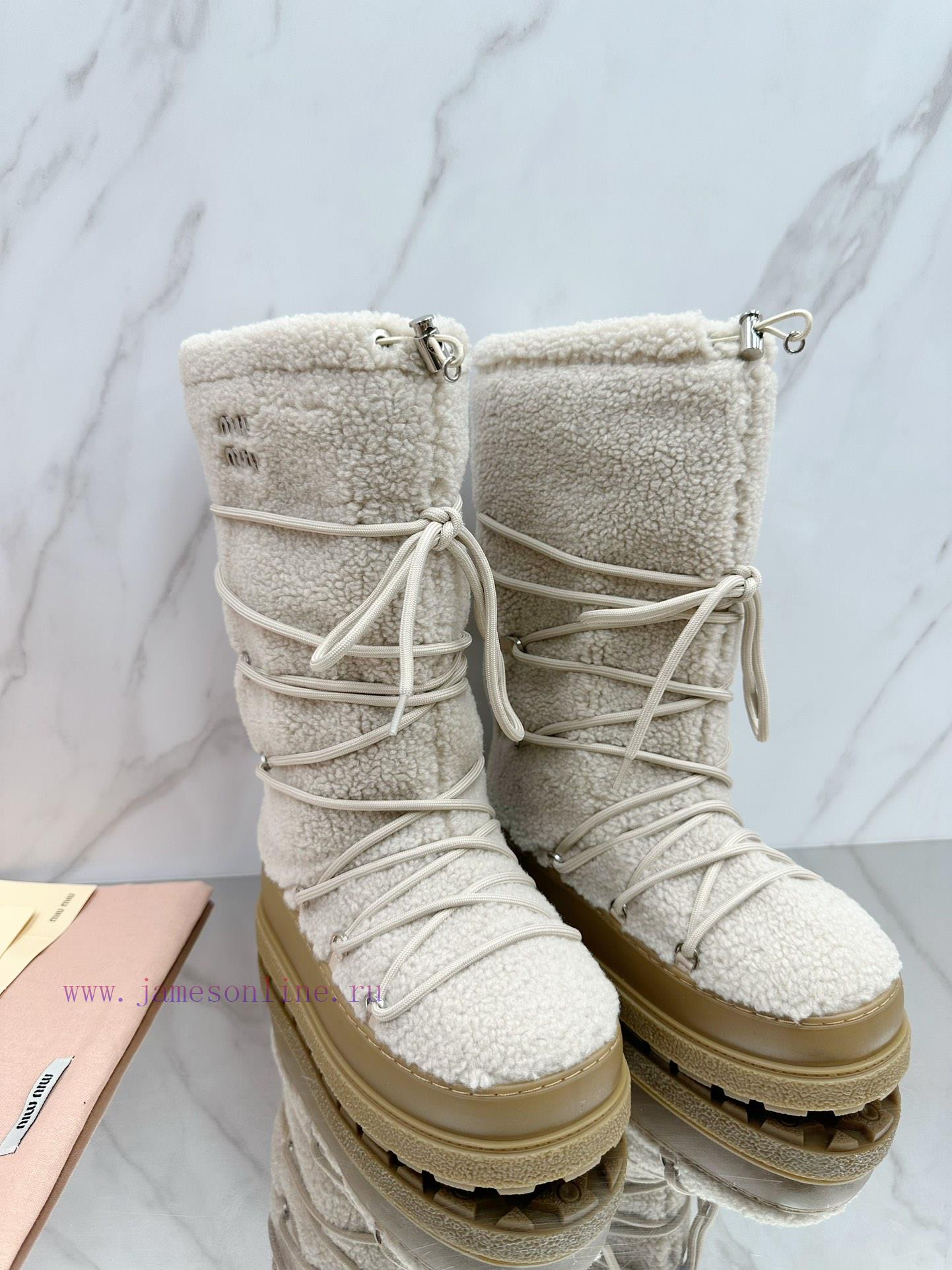 MiuMiu 24ss Series Women's Logo Nylon Herringbone Snow Party Metal Logo Two Tone Thick Sole Shr zda2ckoa - Image 4