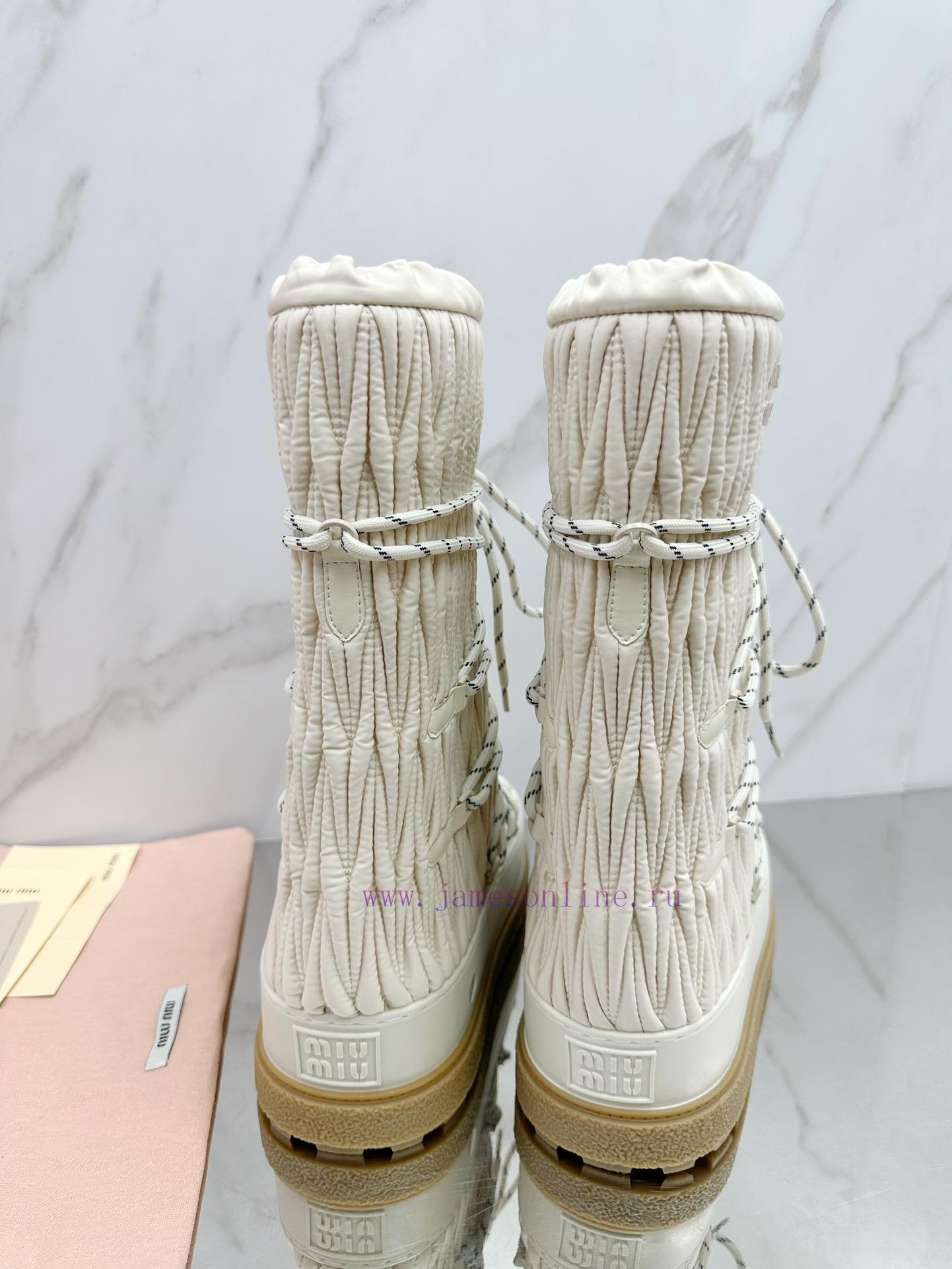 MiuMiu 24ss Series Women's Logo Nylon Herringbone Snow Party Metal Logo Two Tone Thick Sole Shr c18uu17j - Image 9