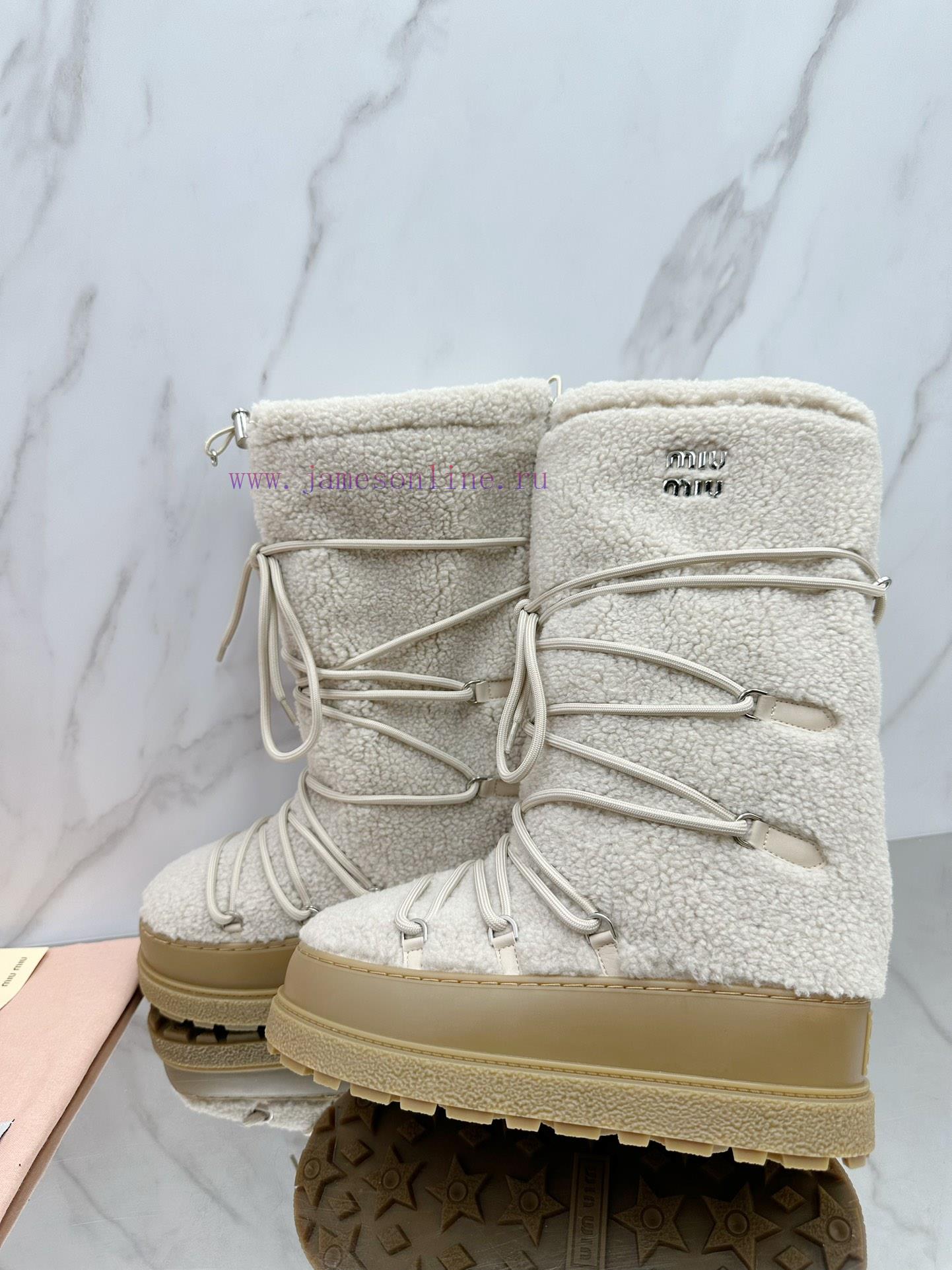MiuMiu 24ss Series Women's Logo Nylon Herringbone Snow Party Metal Logo Two Tone Thick Sole Shr zda2ckoa - Image 5
