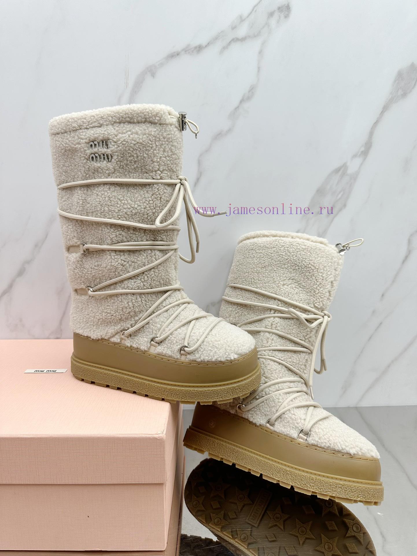 MiuMiu 24ss Series Women's Logo Nylon Herringbone Snow Party Metal Logo Two Tone Thick Sole Shr zda2ckoa - Image 6