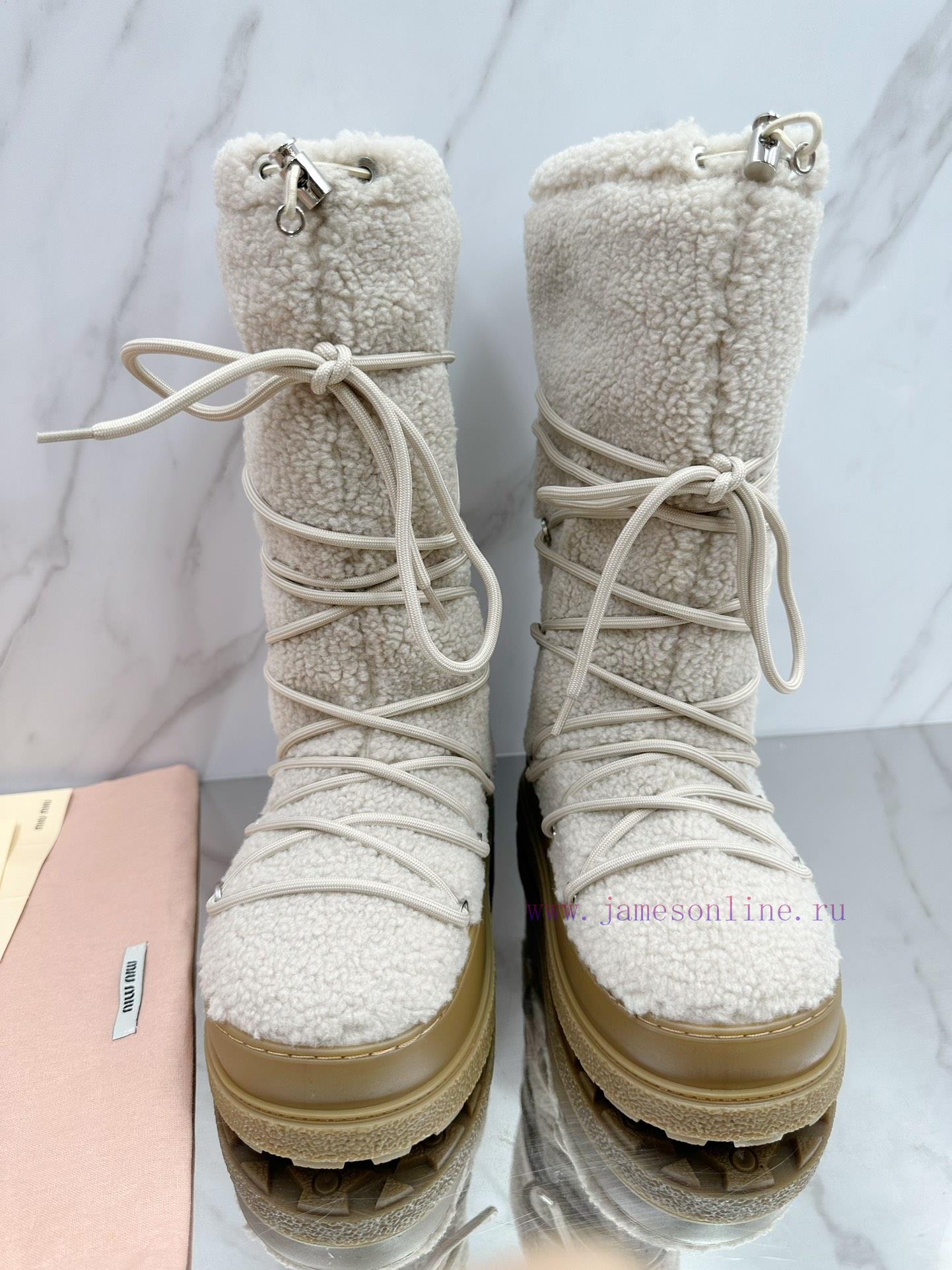 MiuMiu 24ss Series Women's Logo Nylon Herringbone Snow Party Metal Logo Two Tone Thick Sole Shr zda2ckoa - Image 7