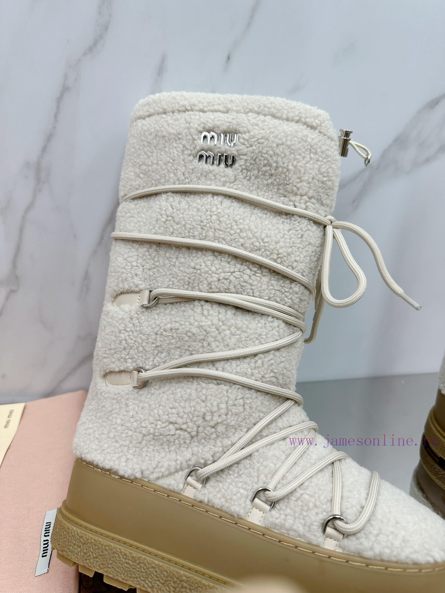 MiuMiu 24ss Series Women's Logo Nylon Herringbone Snow Party Metal Logo Two Tone Thick Sole Shr zda2ckoa - Image 8