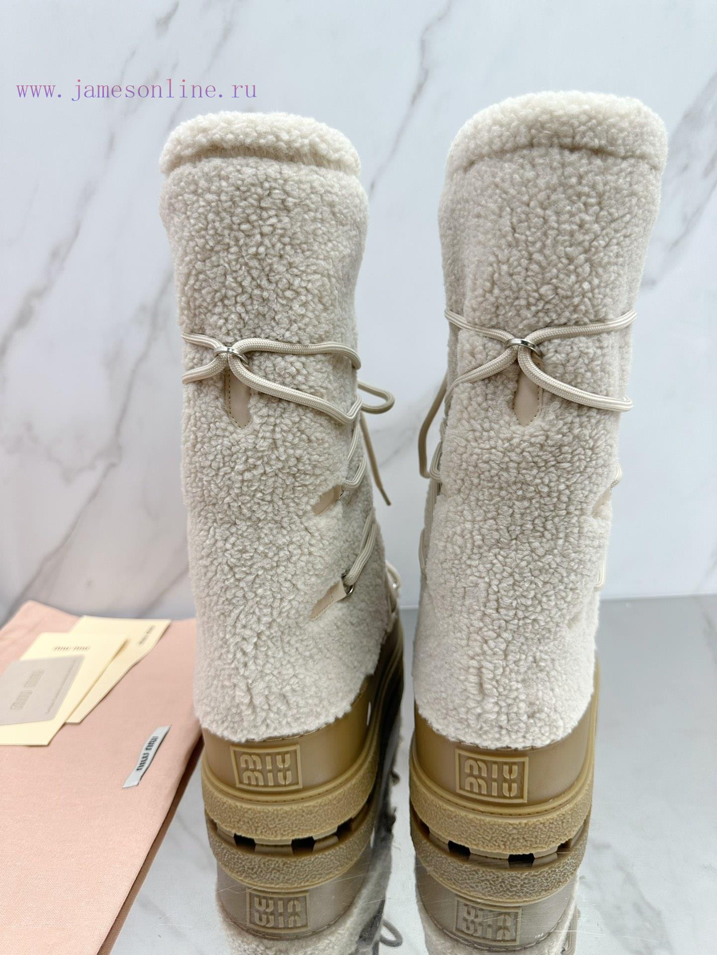 MiuMiu 24ss Series Women's Logo Nylon Herringbone Snow Party Metal Logo Two Tone Thick Sole Shr zda2ckoa - Image 9