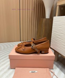 -24Ss Autumn/Winter New Miu Miu Bow Mary Jane Ballet Coarse Single ShoesOn This Leather Ballet mtrnxbu3