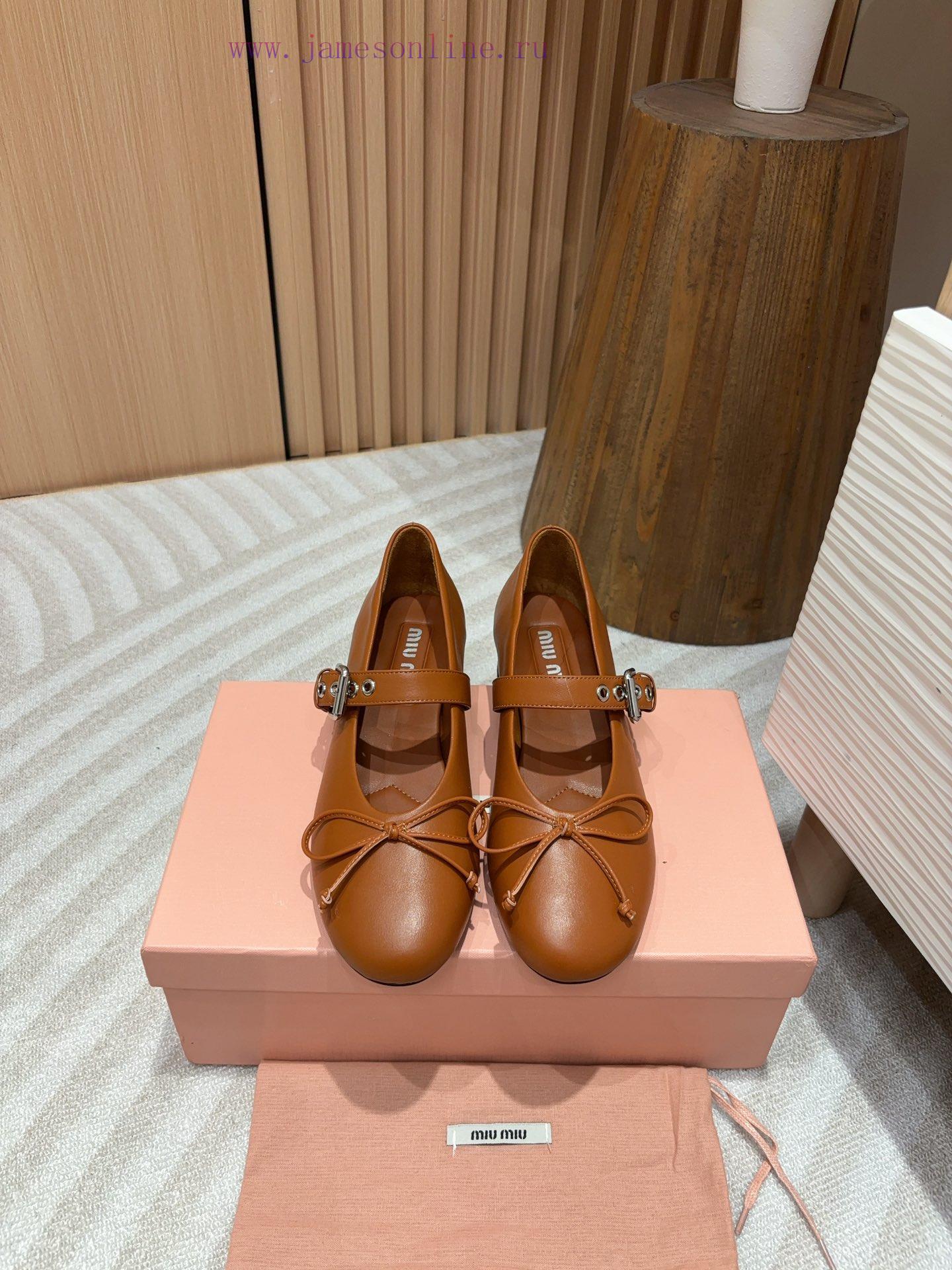 -24Ss Autumn/Winter New Miu Miu Bow Mary Jane Ballet Coarse Single ShoesOn This Leather Ballet mtrnxbu3 - Image 3