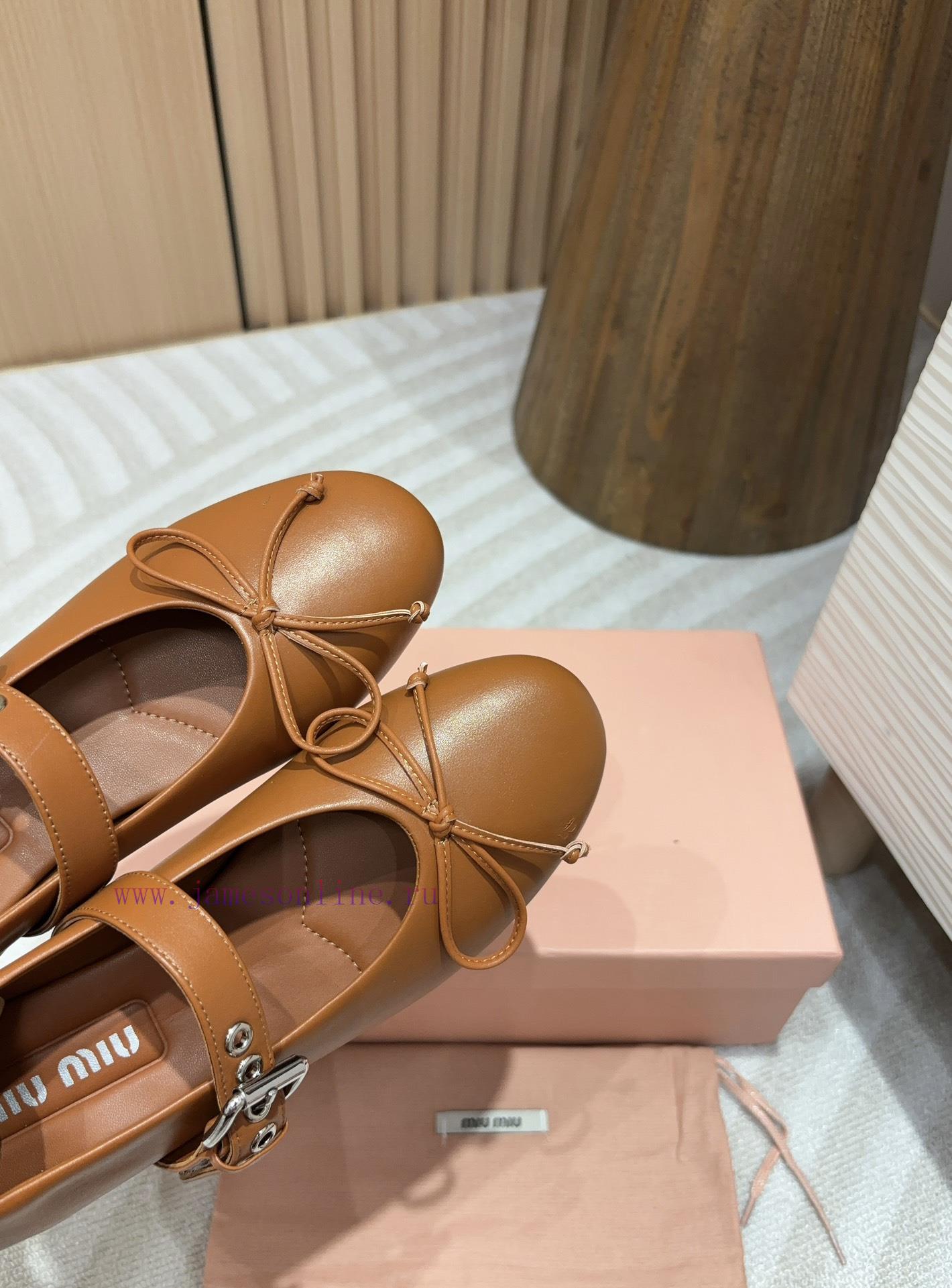 -24Ss Autumn/Winter New Miu Miu Bow Mary Jane Ballet Coarse Single ShoesOn This Leather Ballet mtrnxbu3 - Image 5
