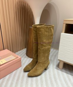 -24Ss Autumn And Winter New Miu Miu Tapered Thick Heel BootsThis Pair Of Suede Boots Combines C fmdxsuhx