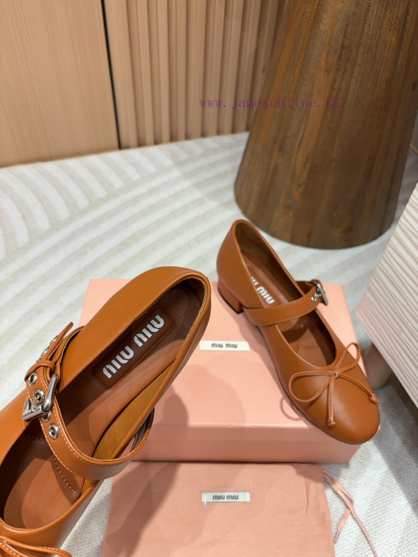 -24Ss Autumn/Winter New Miu Miu Bow Mary Jane Ballet Coarse Single ShoesOn This Leather Ballet mtrnxbu3 - Image 6