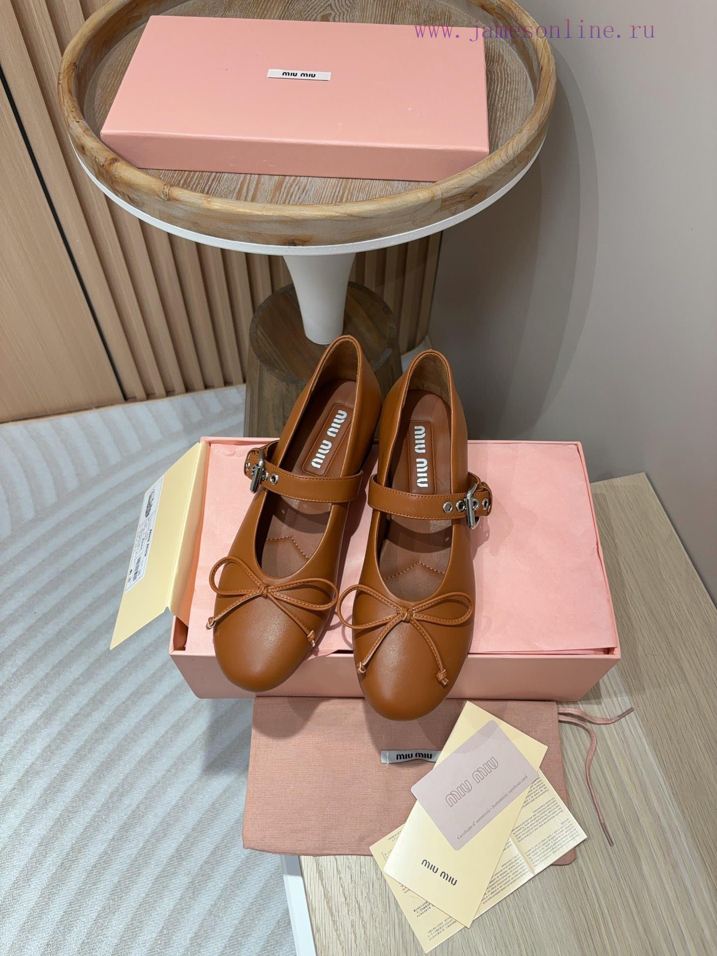 -24Ss Autumn/Winter New Miu Miu Bow Mary Jane Ballet Coarse Single ShoesOn This Leather Ballet mtrnxbu3 - Image 8