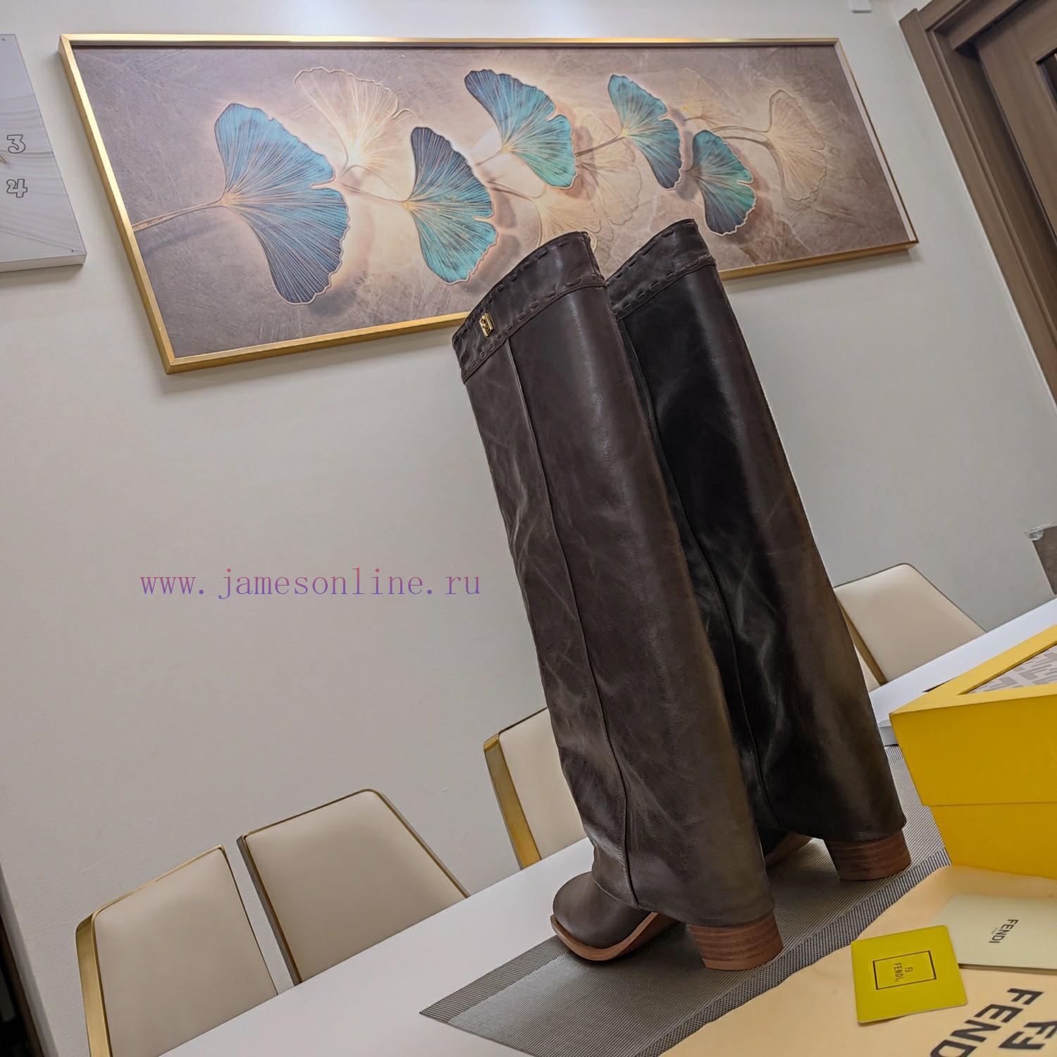 Wooden Grain Thick Heeled Pants Boots/square Toe Single ShoesFendi Top-level Version Recognizes osa0hrwy - Image 6
