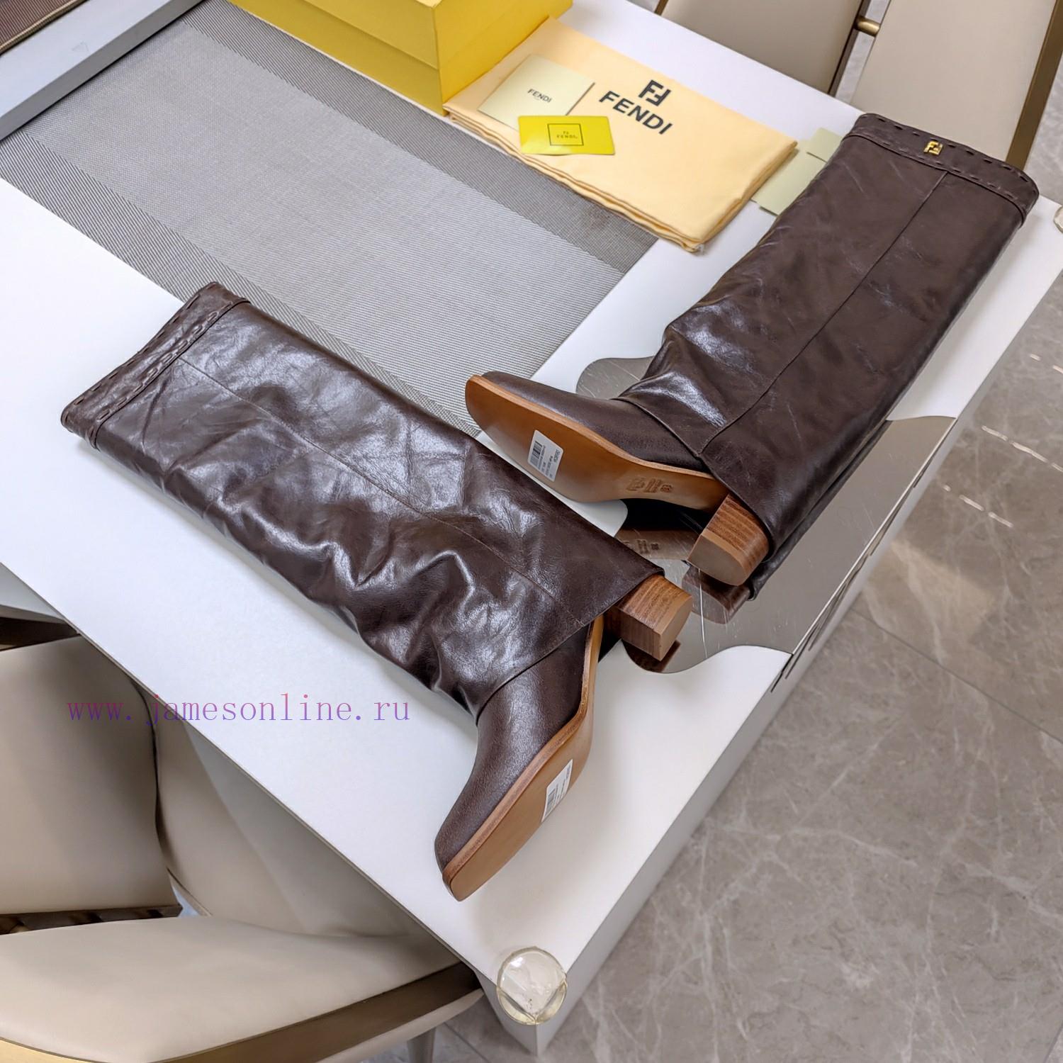 Wooden Grain Thick Heeled Pants Boots/square Toe Single ShoesFendi Top-level Version Recognizes osa0hrwy - Image 7